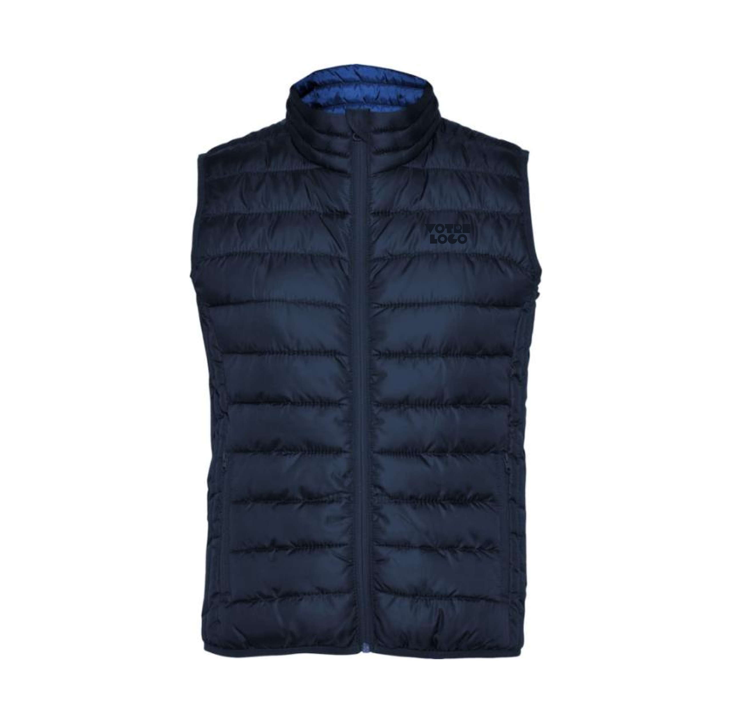 Doudoune-sans-manches-femme-bleu-fonce-personnalisable Doudoune sans manches femme personnalisable