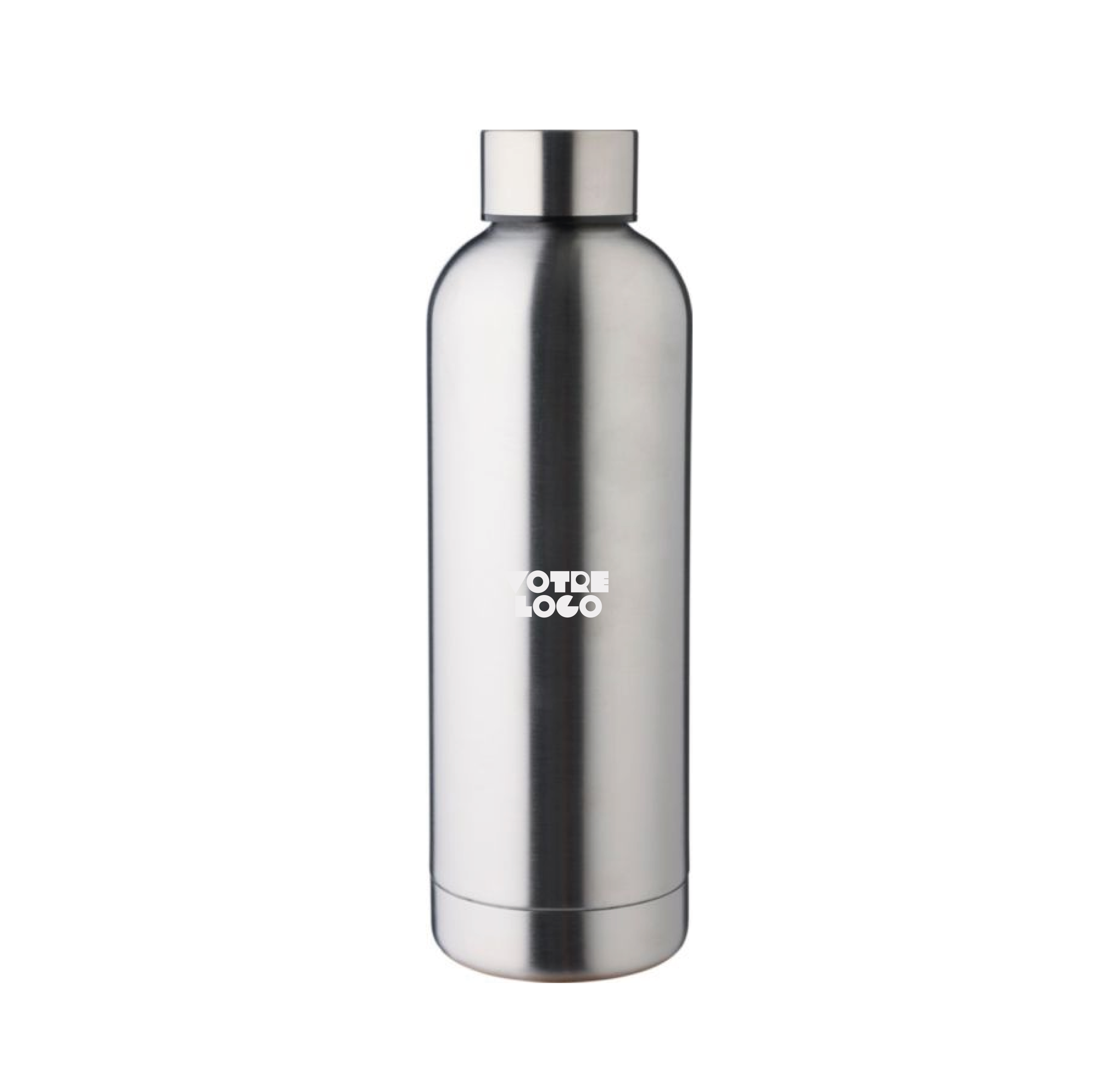 Gourde-double-paroi-argent-personnalisable Gourde double paroi de 500 ml en acier inoxydable recyclé personnalisable