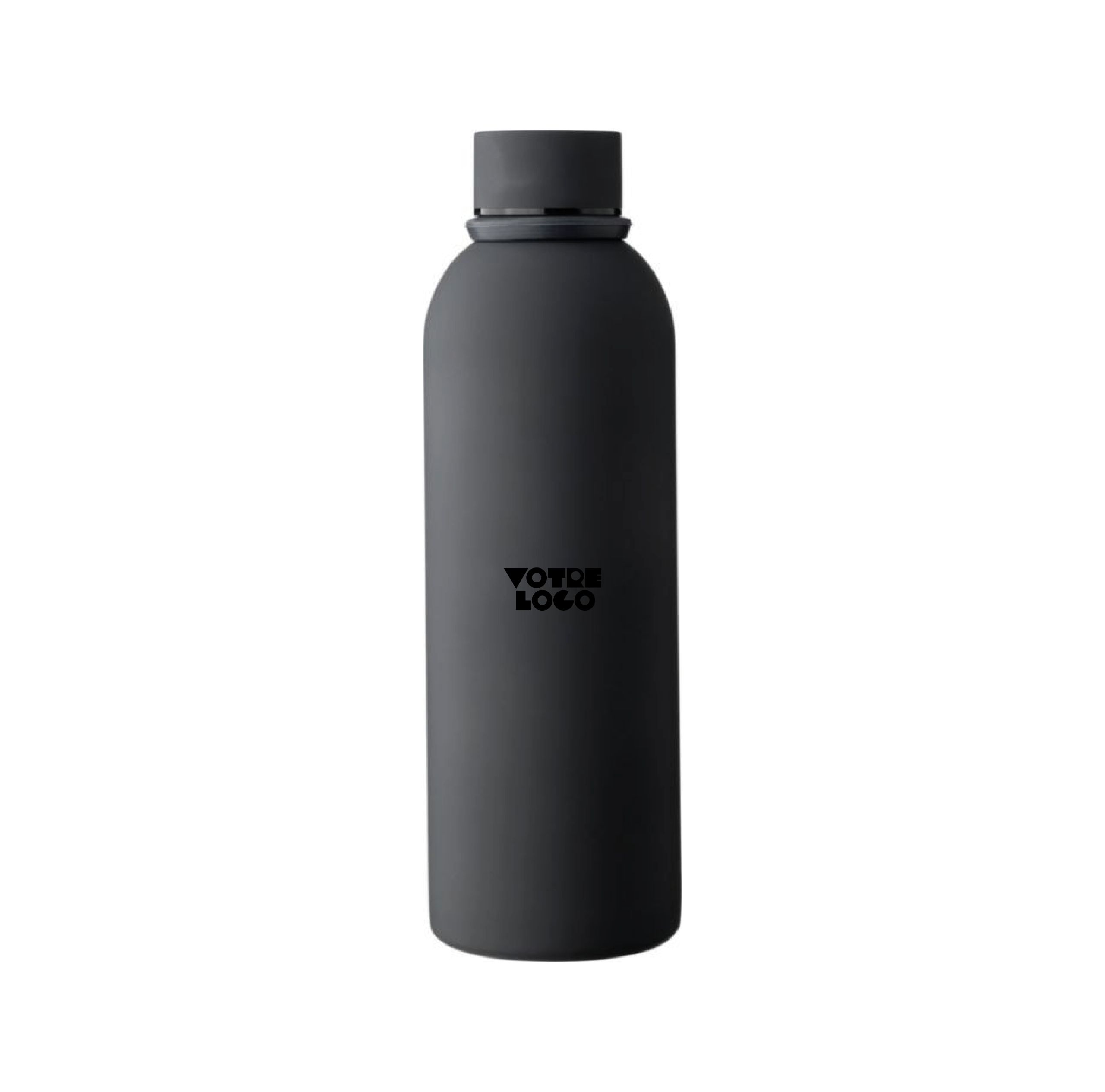 Gourde-double-paroi-noir-personnalisable Gourde double paroi de 500 ml en acier inoxydable recyclé personnalisable