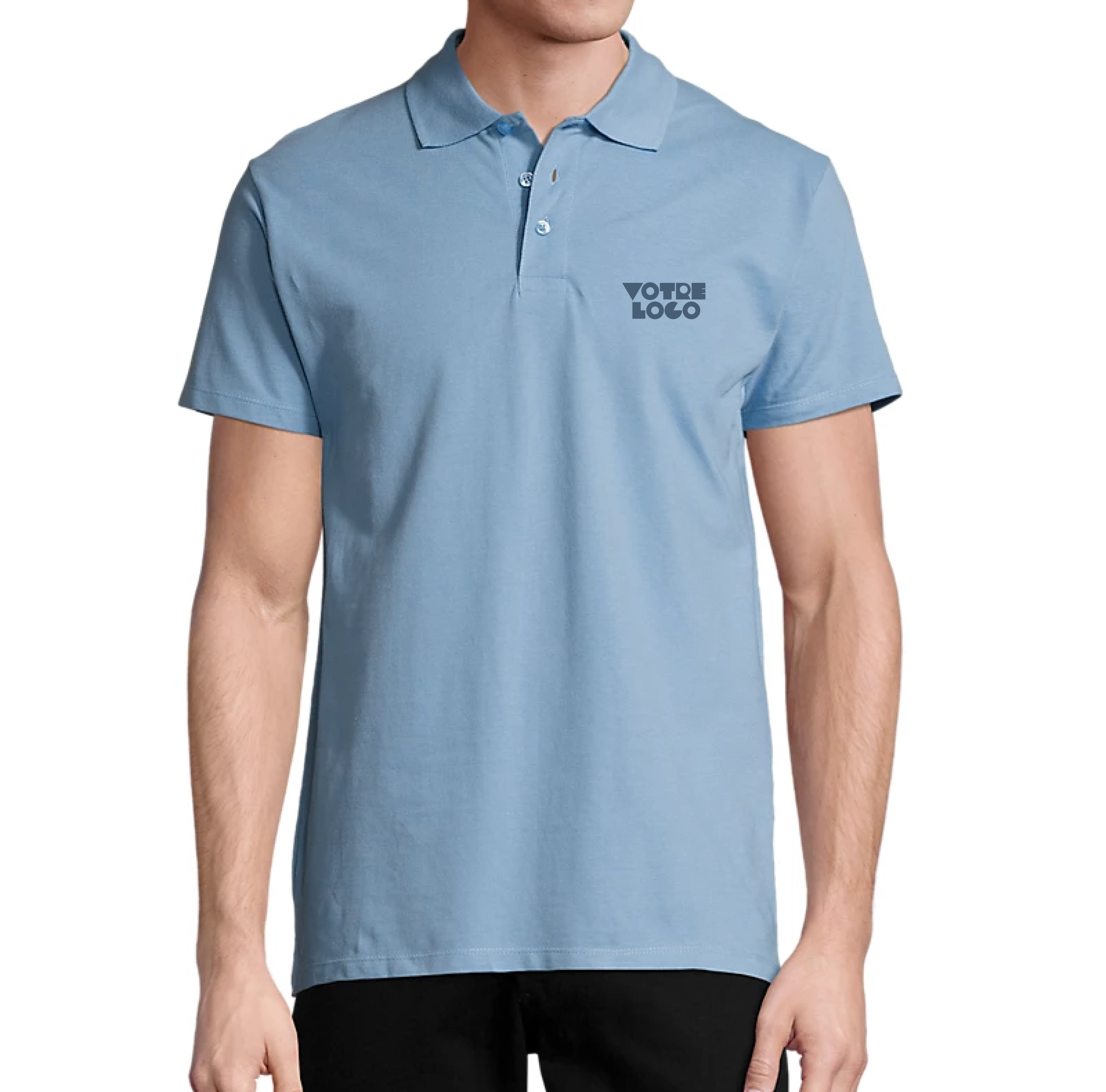 Polo-mixte-coton-bleu-clair-210gr-express-personnalisable Polo homme/femme 210gr en coton personnalisable express
