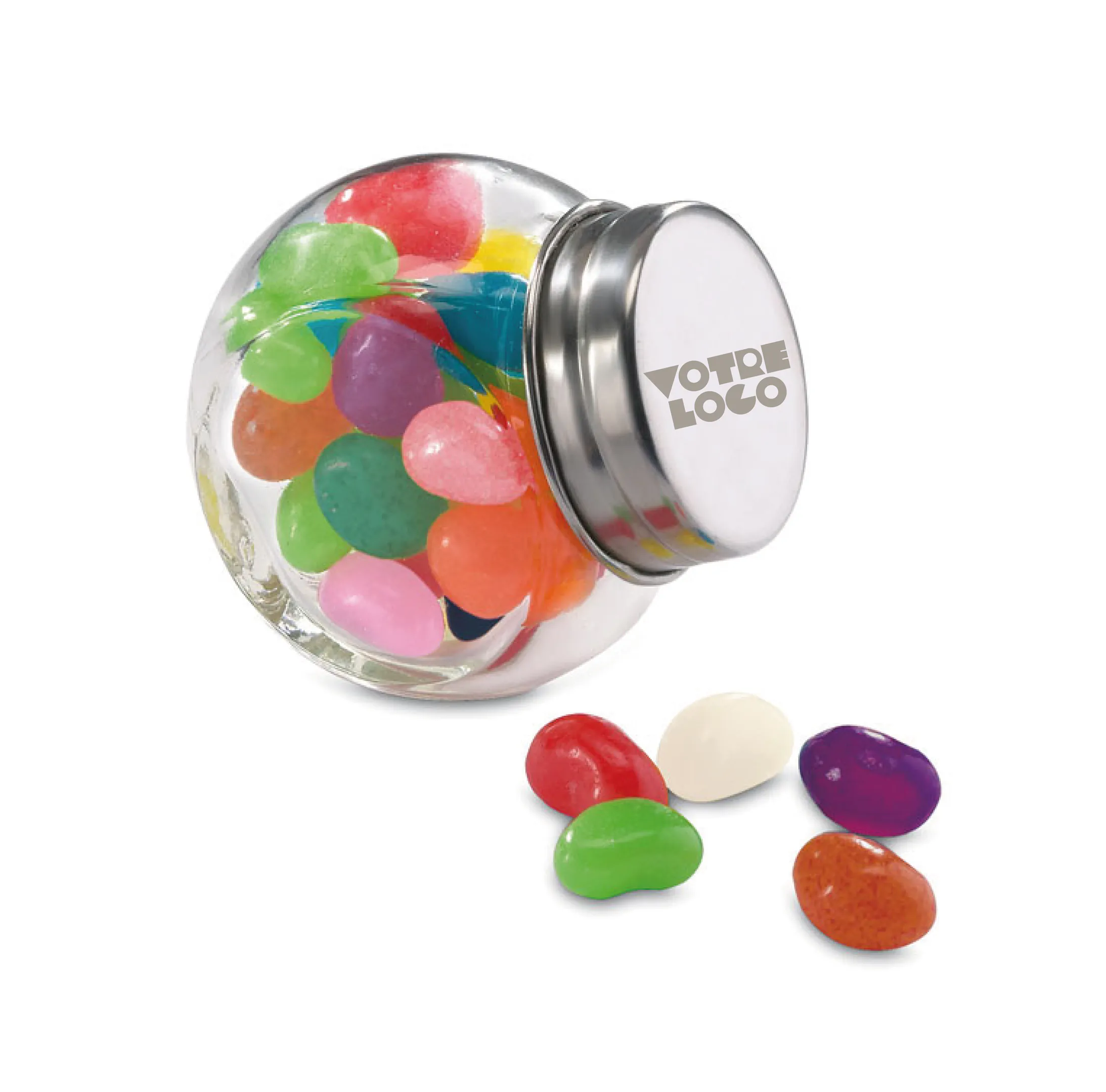 Bonbons multicolores dans un bocal en verre personnalisable
