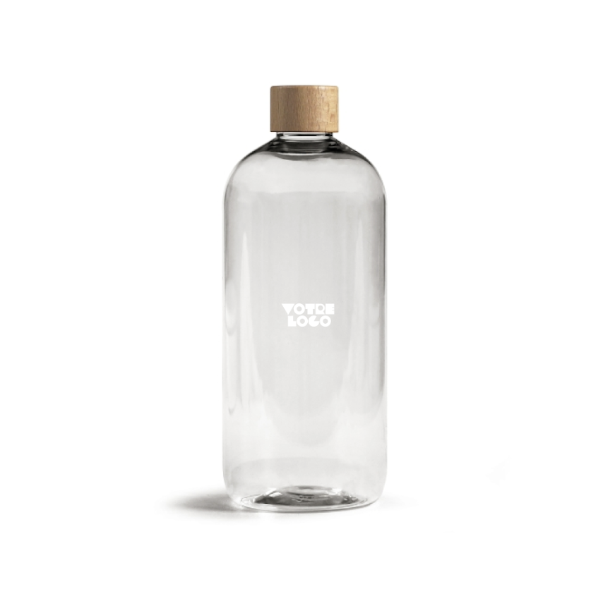 bouteille-pet-recyclé-750ml-bouchon-bois-personnalisable Bouteille 750ml Made in France transparente personnalisable