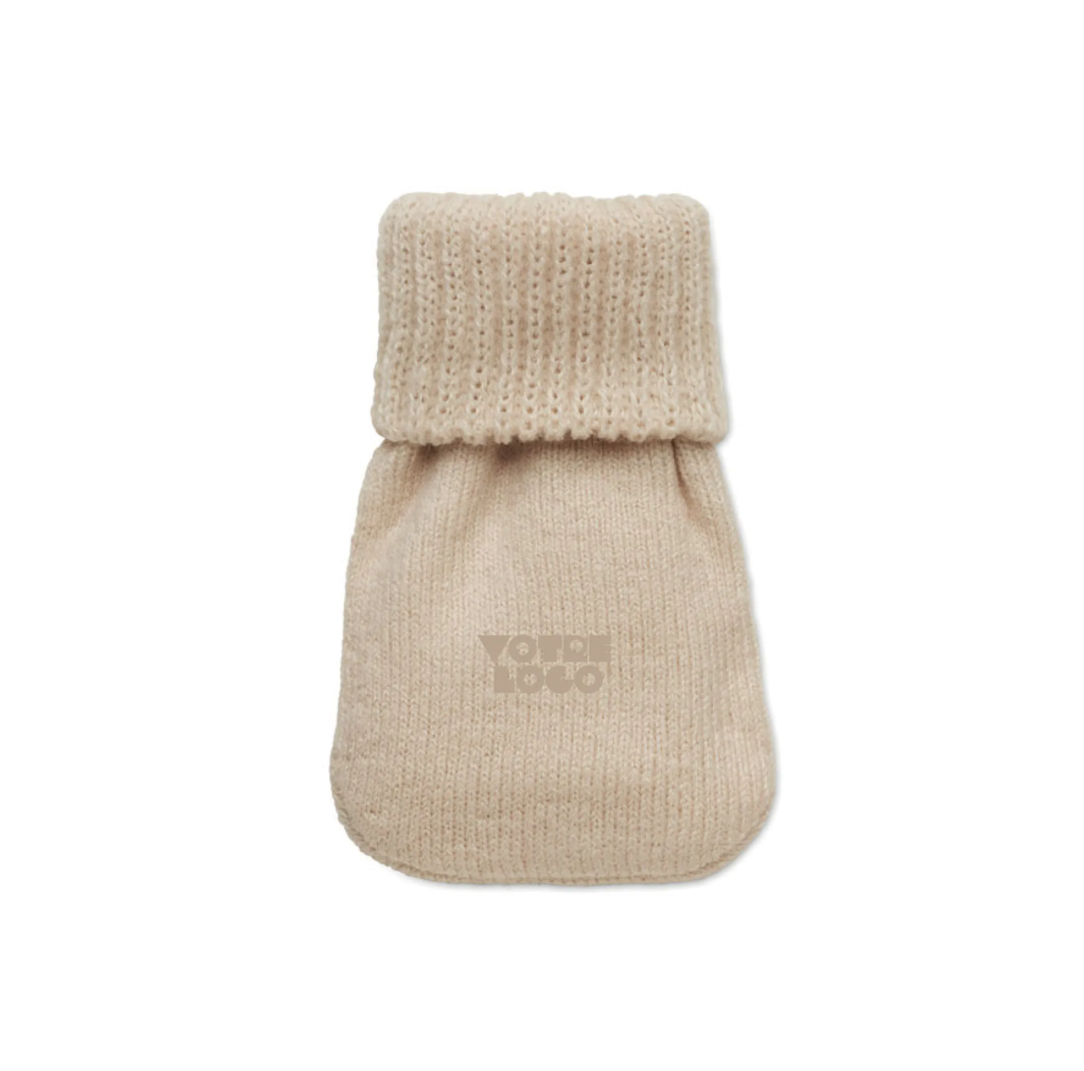 chaufferette-tricotee-beige-personnalisable Chaufferette en polyester tricoté personnalisé