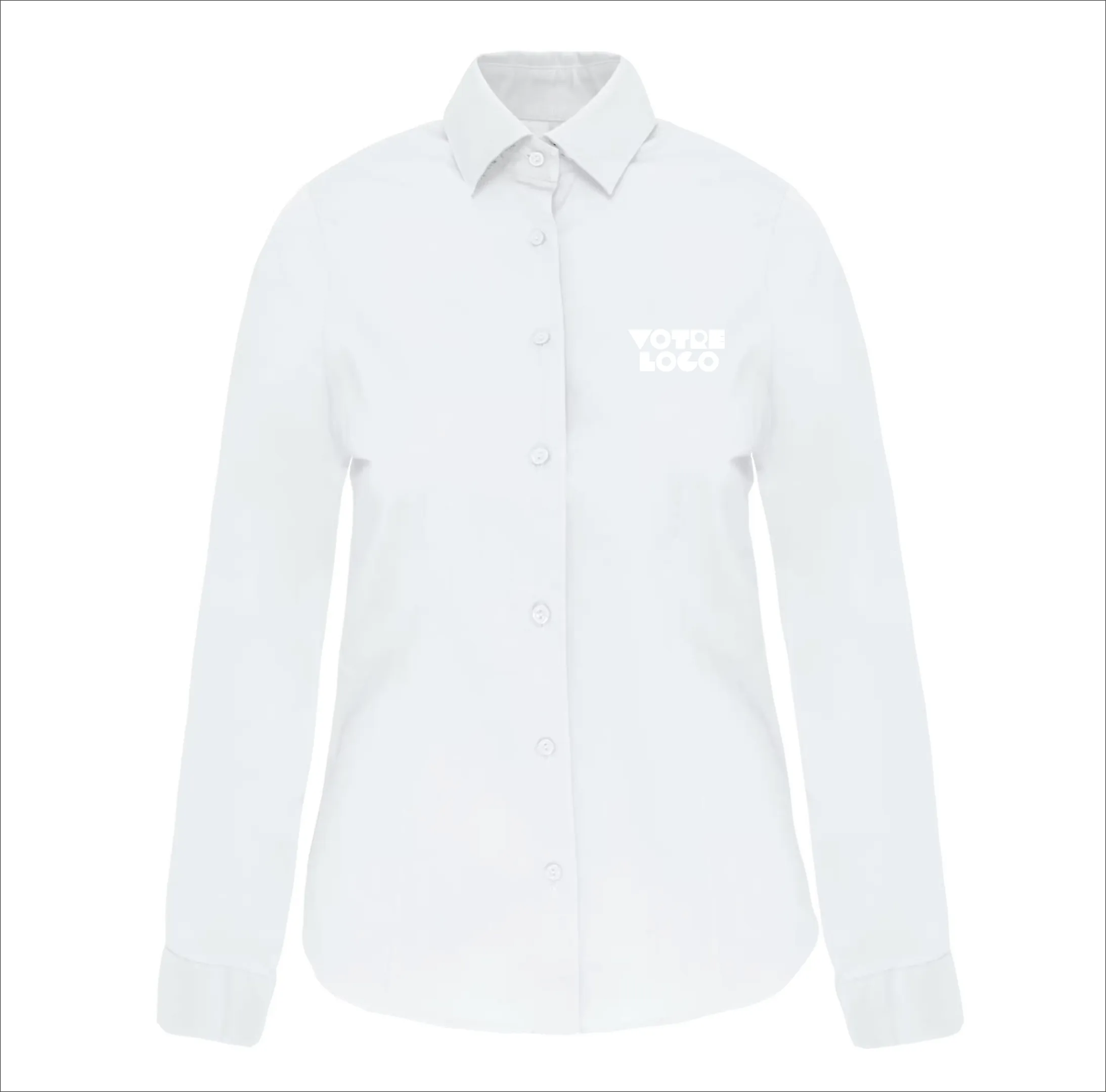 chemise-femme-coton-manches-longues-personnalisable-blanc.webp Chemise coton / élasthanne manches longues femme 120 g/m² personnalisable