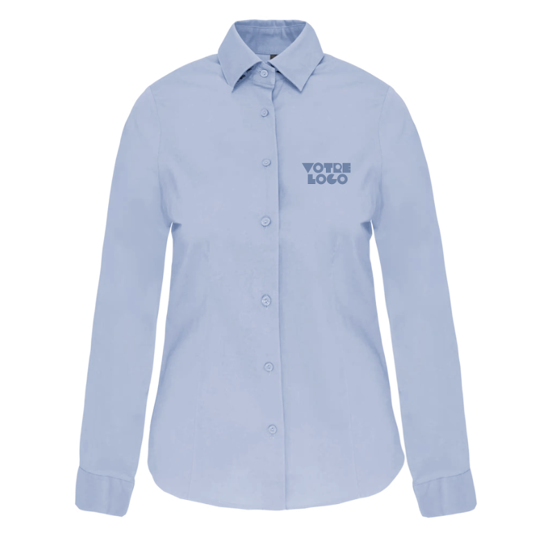 chemise-femme-coton-manches-longues-personnalisable-light-blue Chemise coton / élasthanne manches longues femme 120 g/m² personnalisable