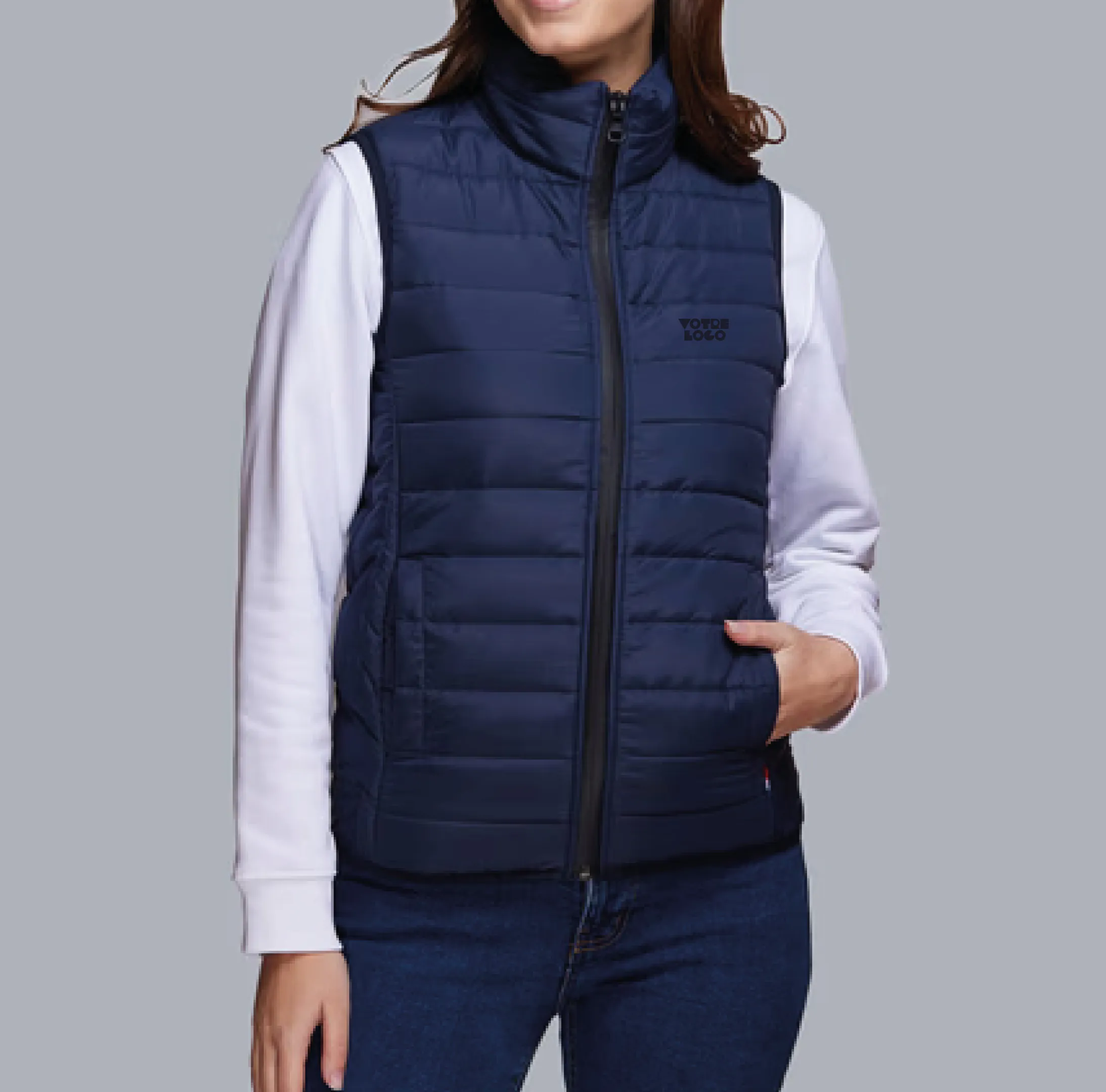 doudoune-sans-manches-bleu-personnalisable Doudoune sans manches femme Made in France personnalisable