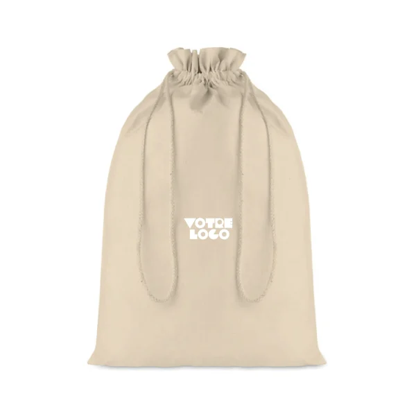 Grand sac cadeau en coton avec cordon de serrage naturel personnalisable