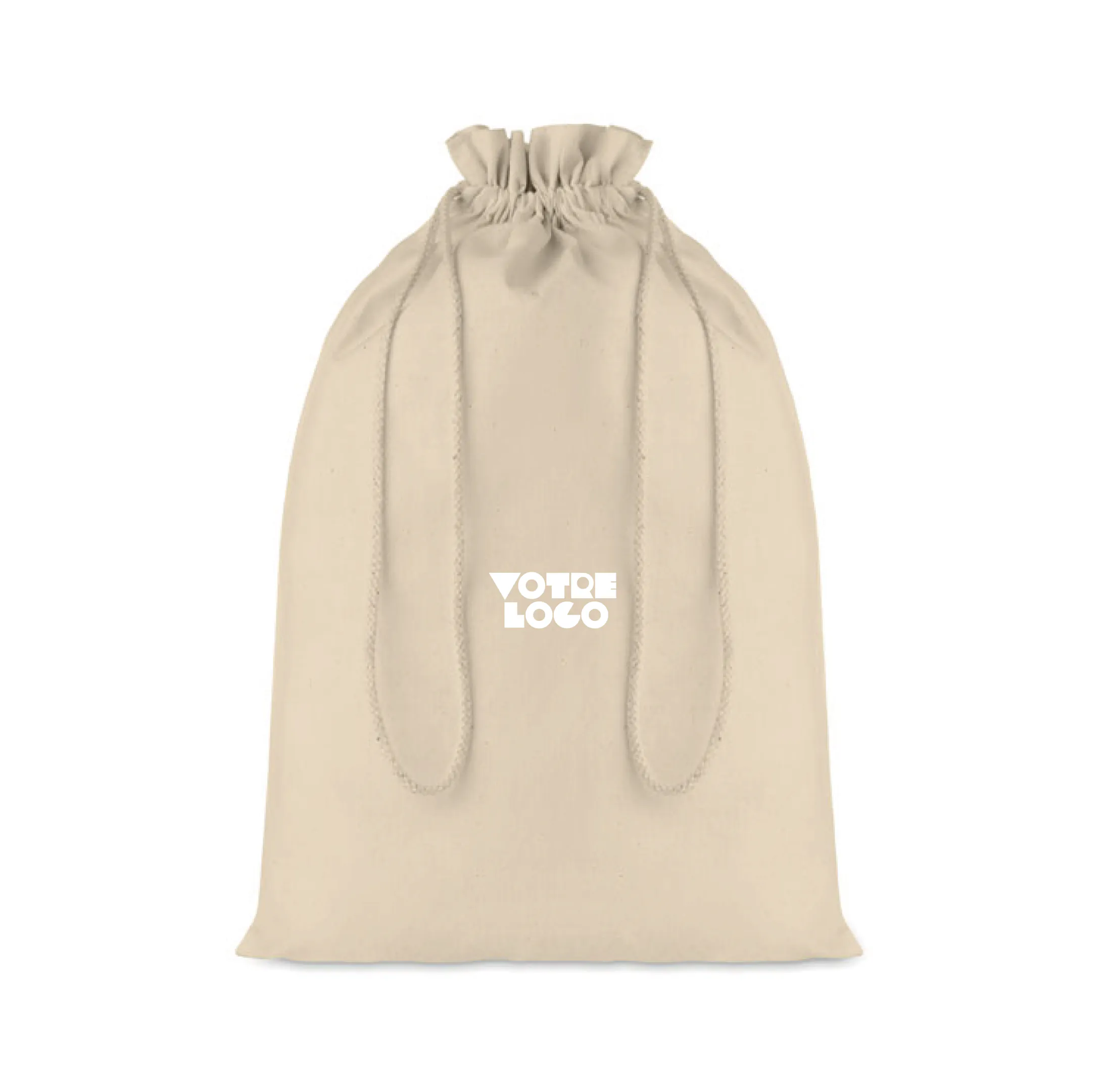 Grand sac cadeau en coton avec cordon de serrage naturel personnalisable