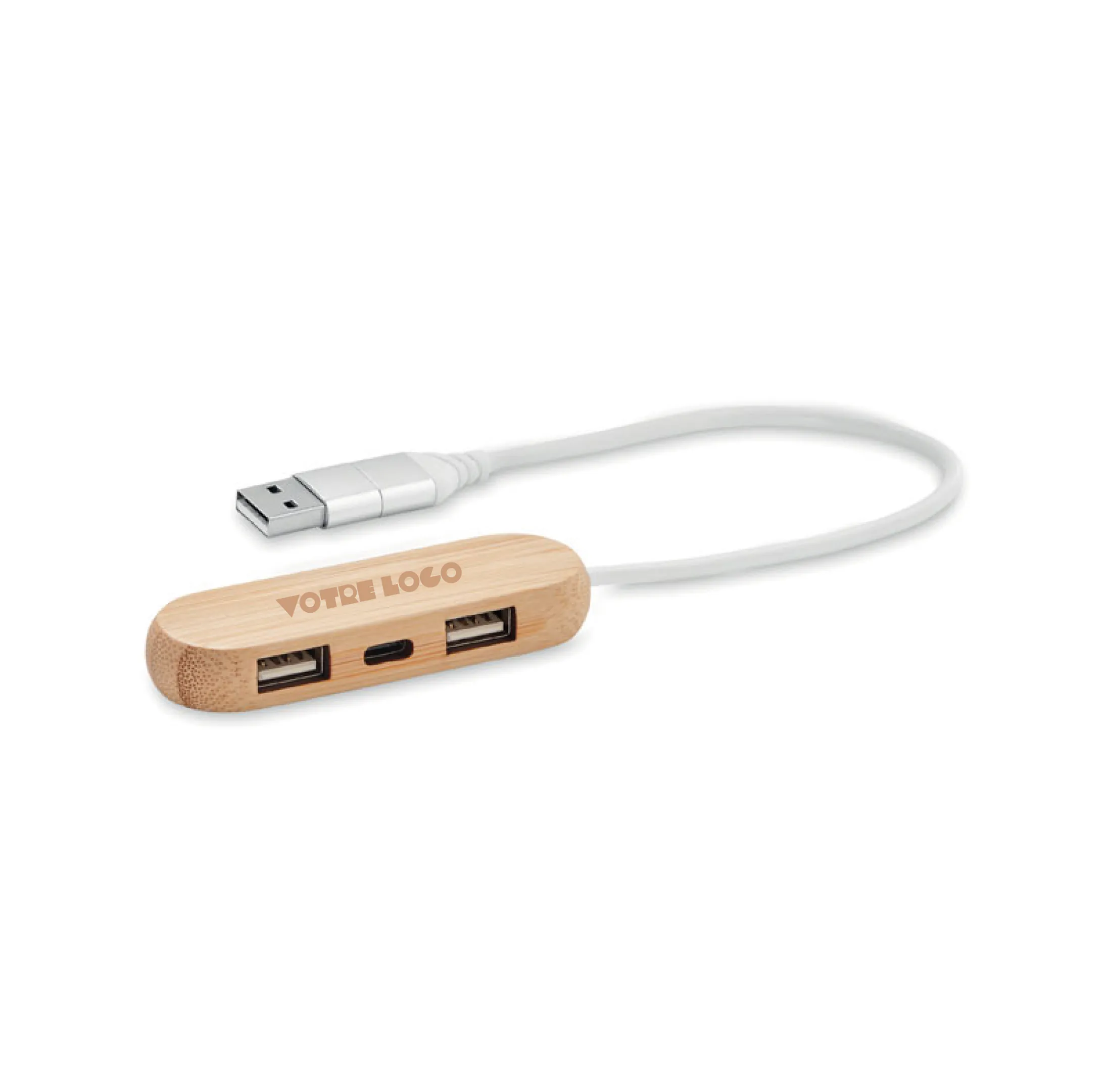 hub-usb-typea-typec-bambou-personnalisable Hub USB 3 ports 2 Type A et un Type-C personnalisable