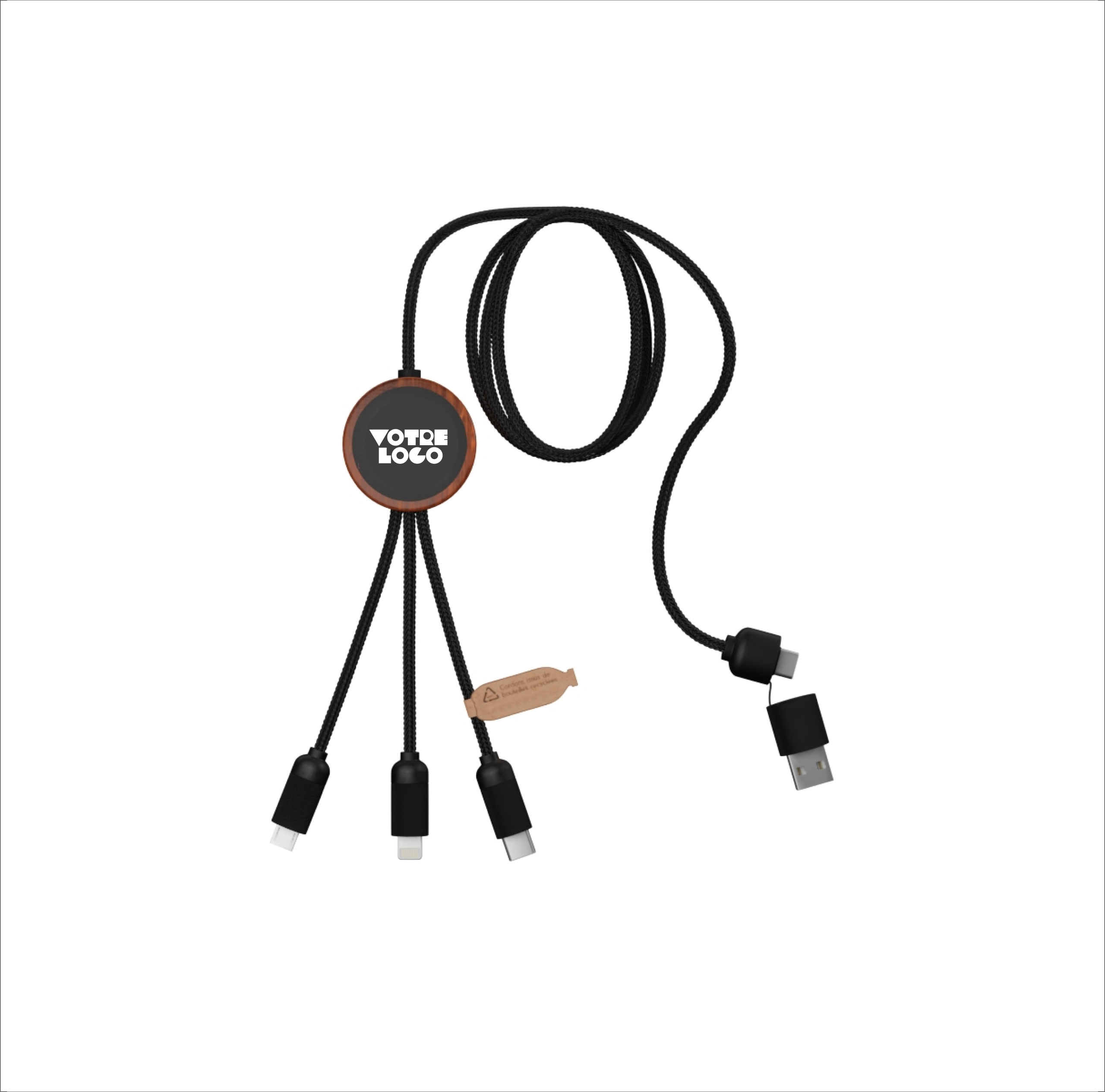 multicable-5en1-40W-longeur-1m-personnalisable Câble rond éco 5-en-1 40W FSC® 100% bambou personnalisable