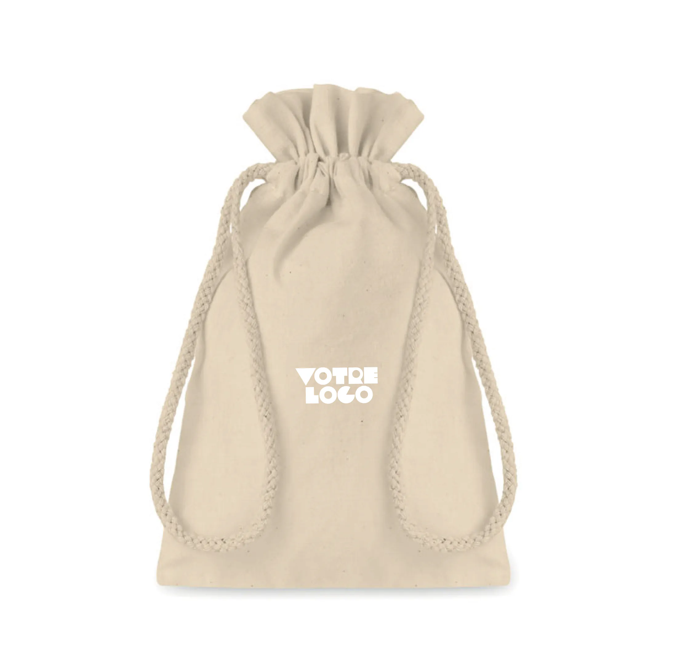 Petit sac cadeau en coton avec cordon de serrage naturel 105 gr/m² personnalisable