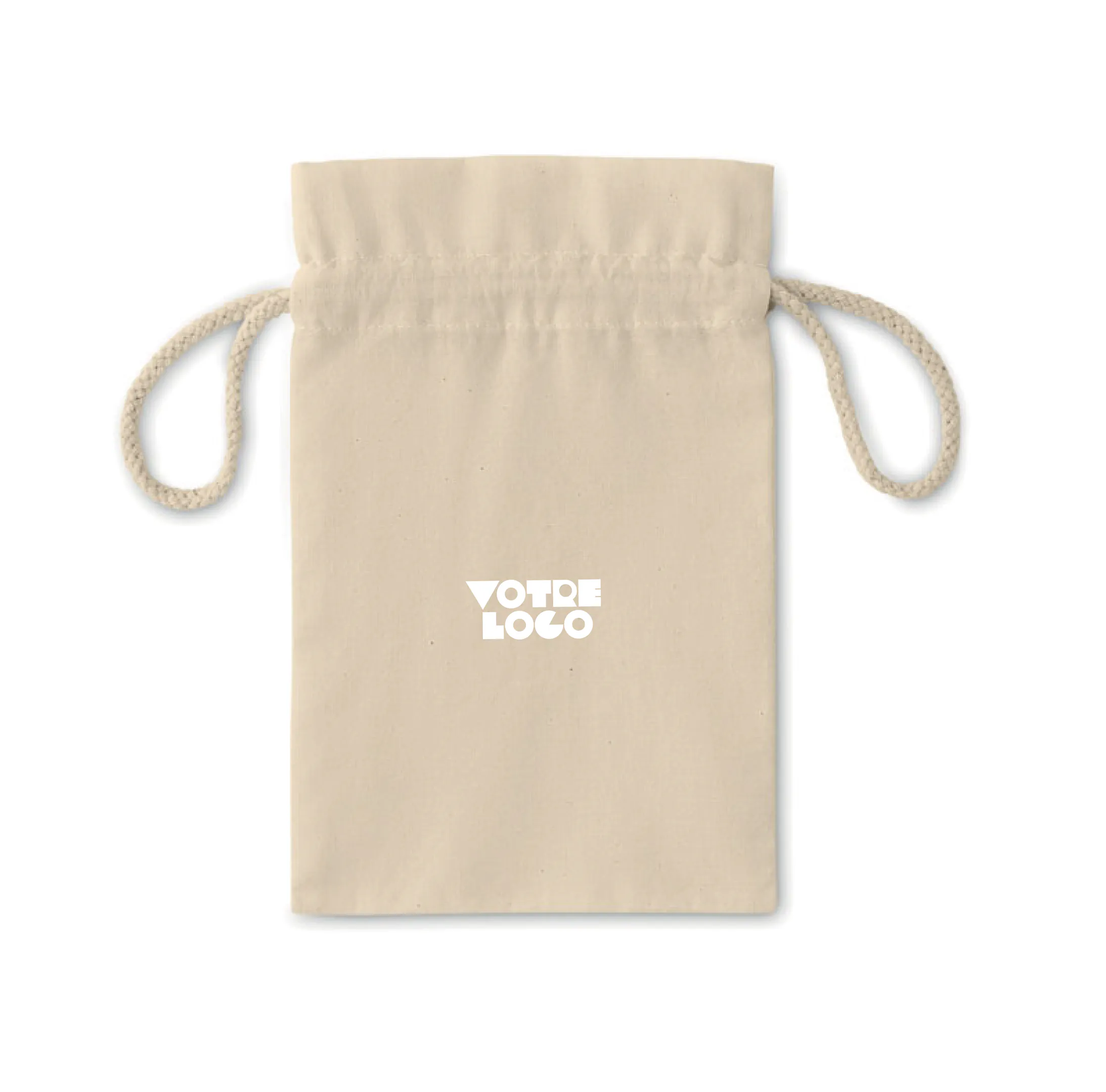 Petit sac cadeau en coton avec cordon de serrage naturel 105 gr/m² personnalisable