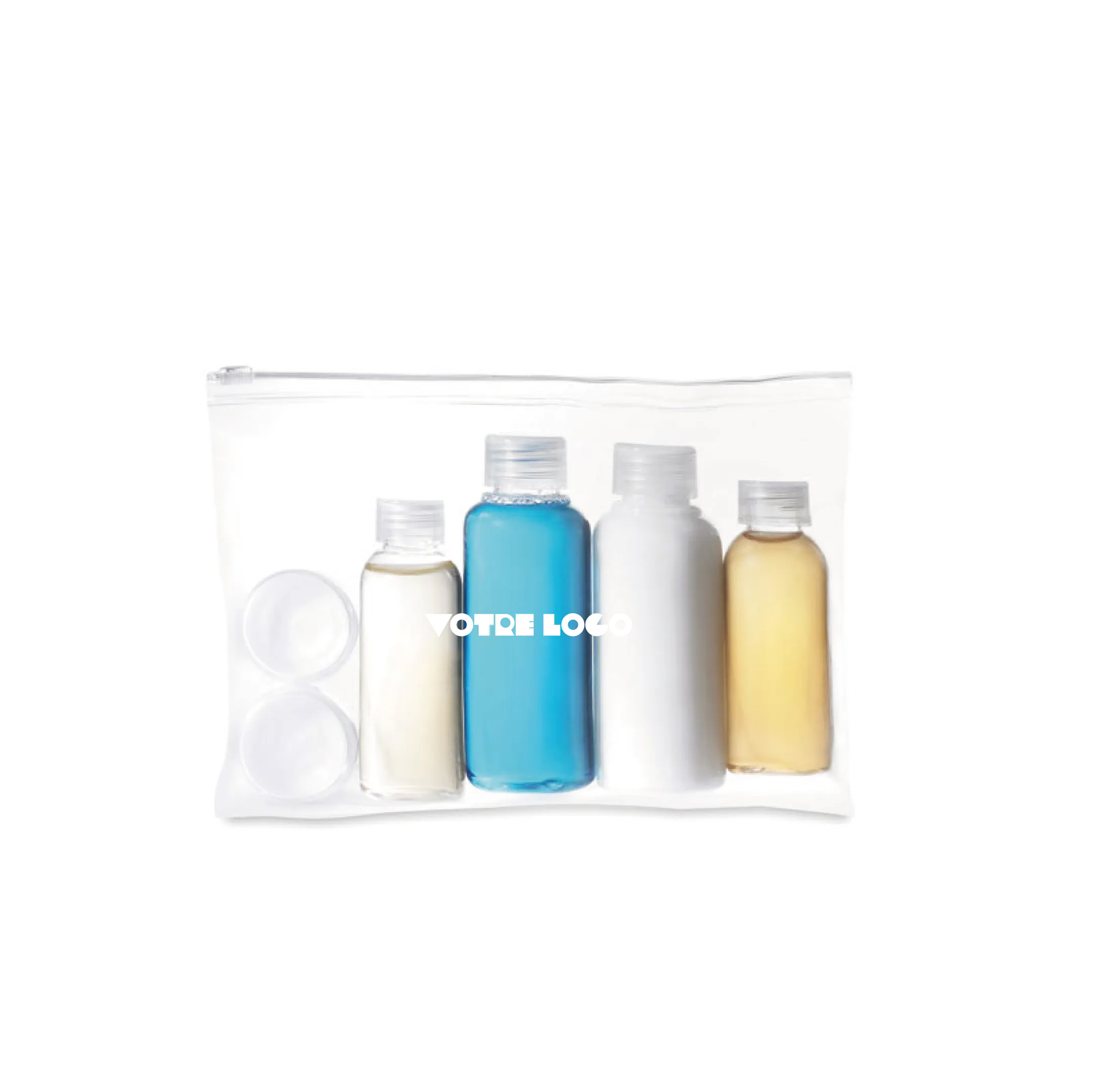 pochette-voyage-flacons-avion-personnalisable Pochette de voyage incluant des flacons vides personnalisable