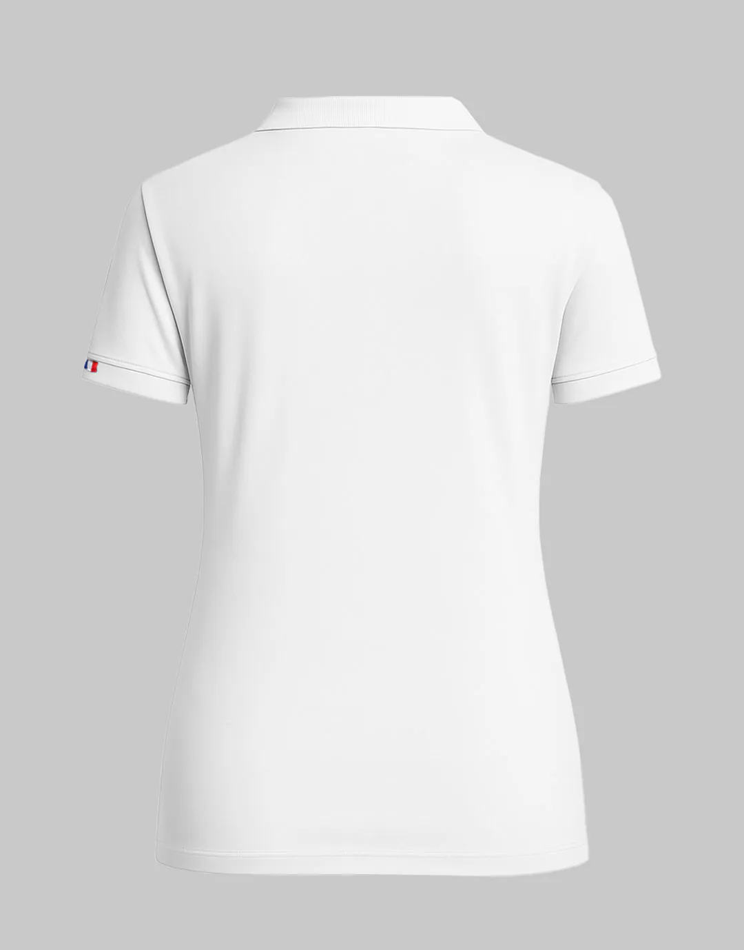 polo-manches-courtes-coton-biologique-maille-piquee-femme-personnalisable-blanc-dos.webp Polo manches courtes femme maille piquée 220 g/m² Made in France personnalisable