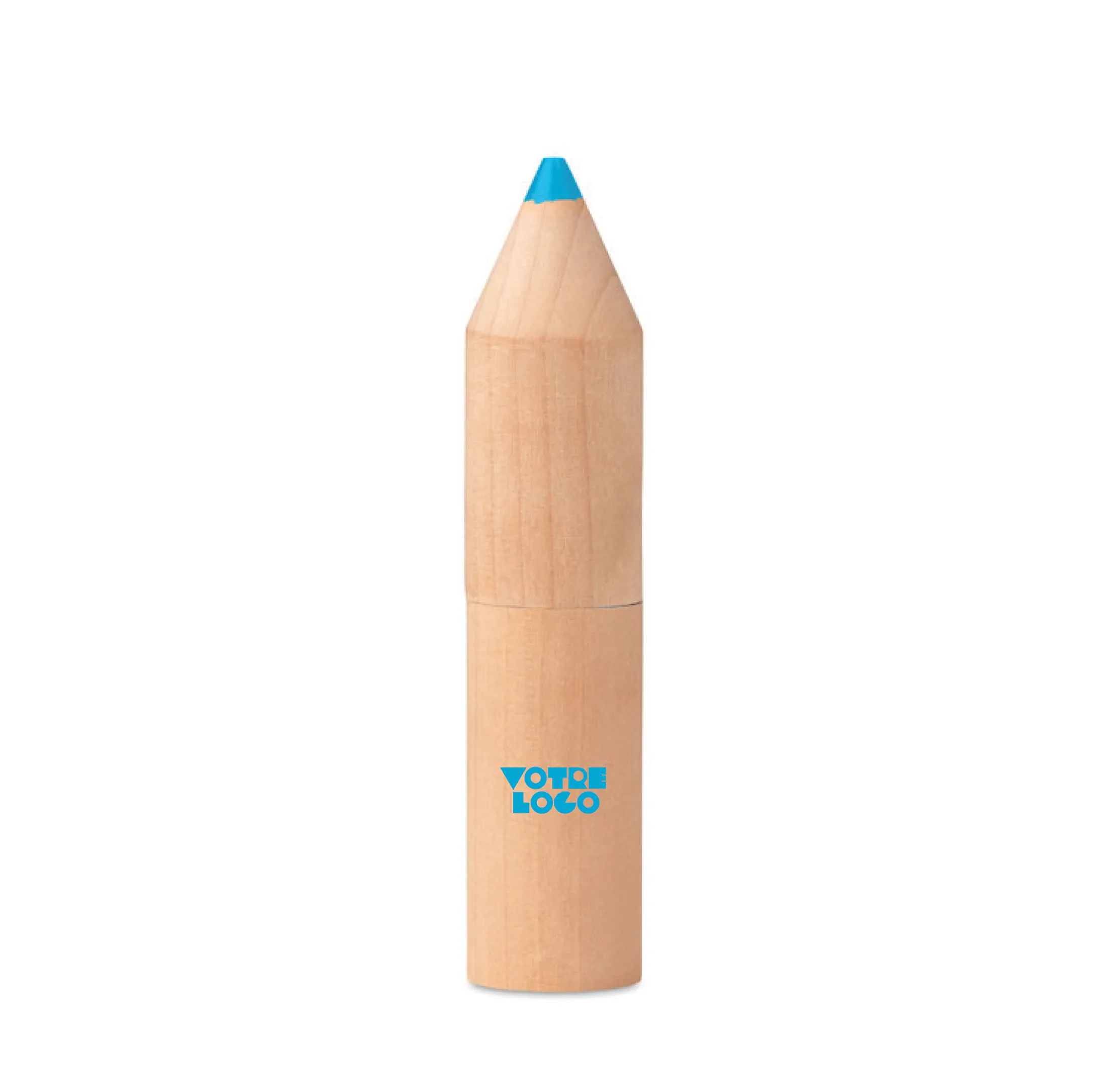 pot-a-crayons-en-forme-de-crayon-personnalisable.webp 6 crayons en bois dans un étui en forme de crayon personnalisable