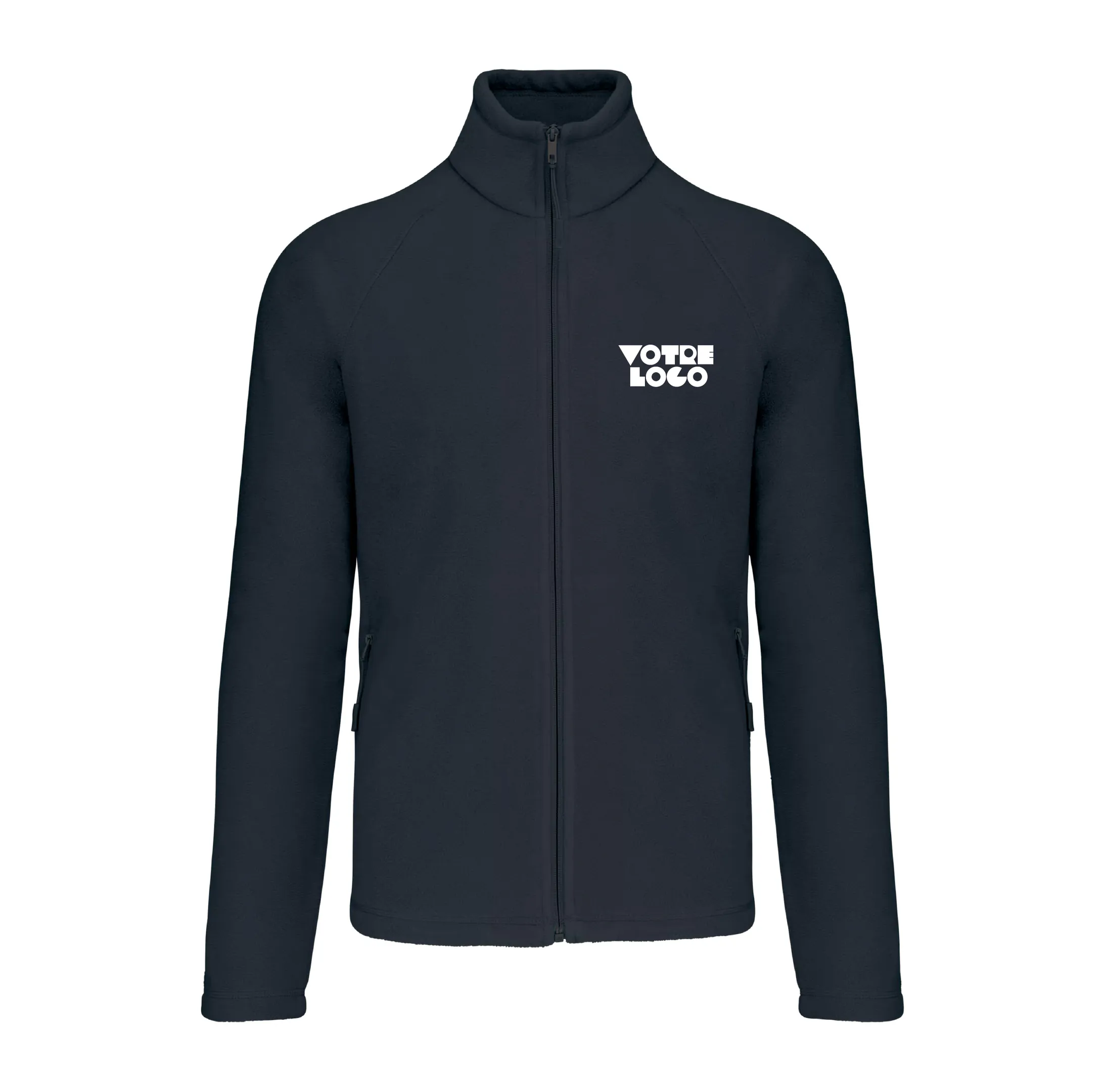 r0029-navy Veste micropolaire zippée manches raglan homme 350 g/m² personnalisable