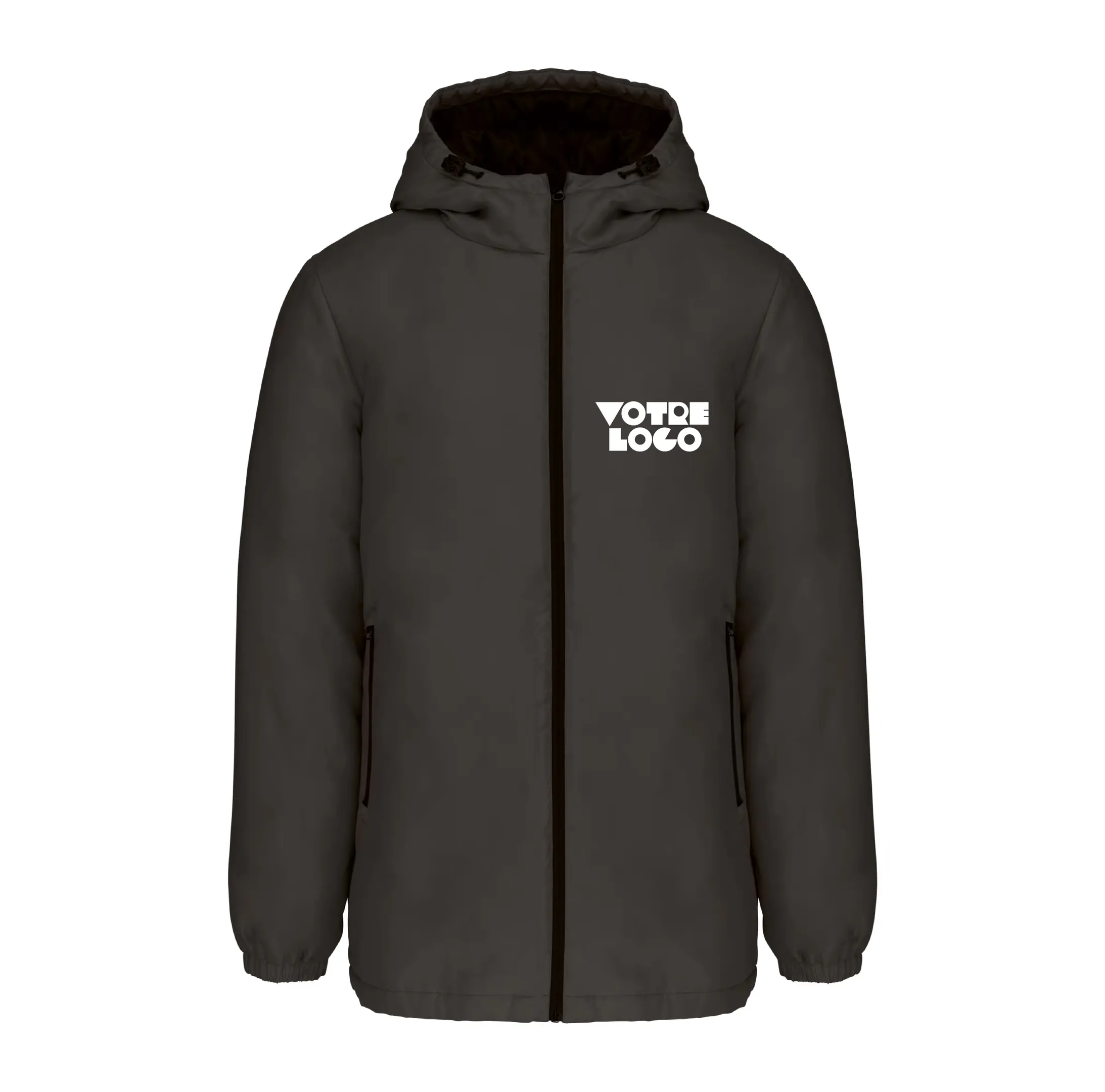 r0034-gris Parka à capuche recyclée unisexe 320 g/m² personnalisable