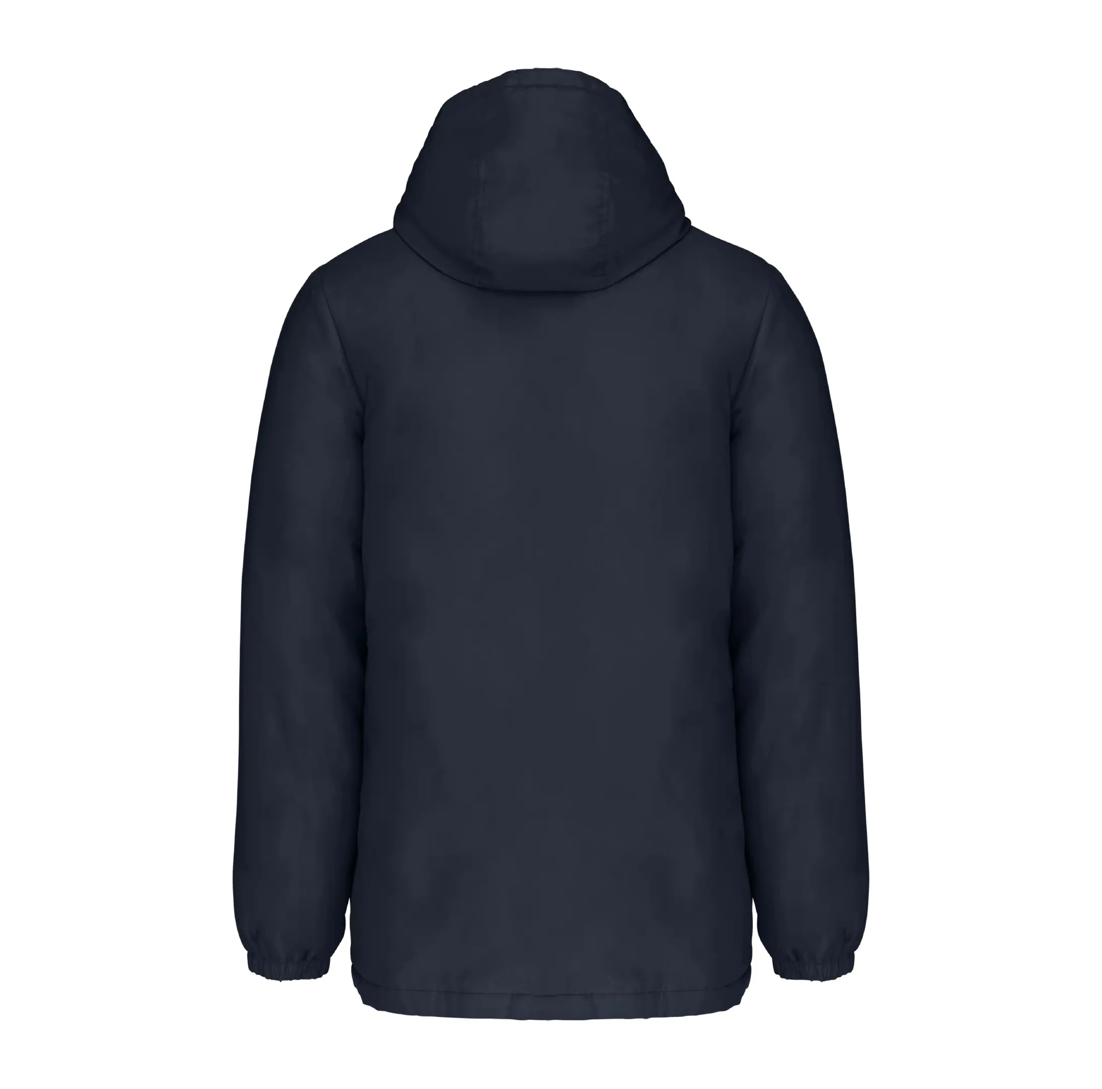 r0034-navy-dos Parka à capuche recyclée unisexe 320 g/m² personnalisable