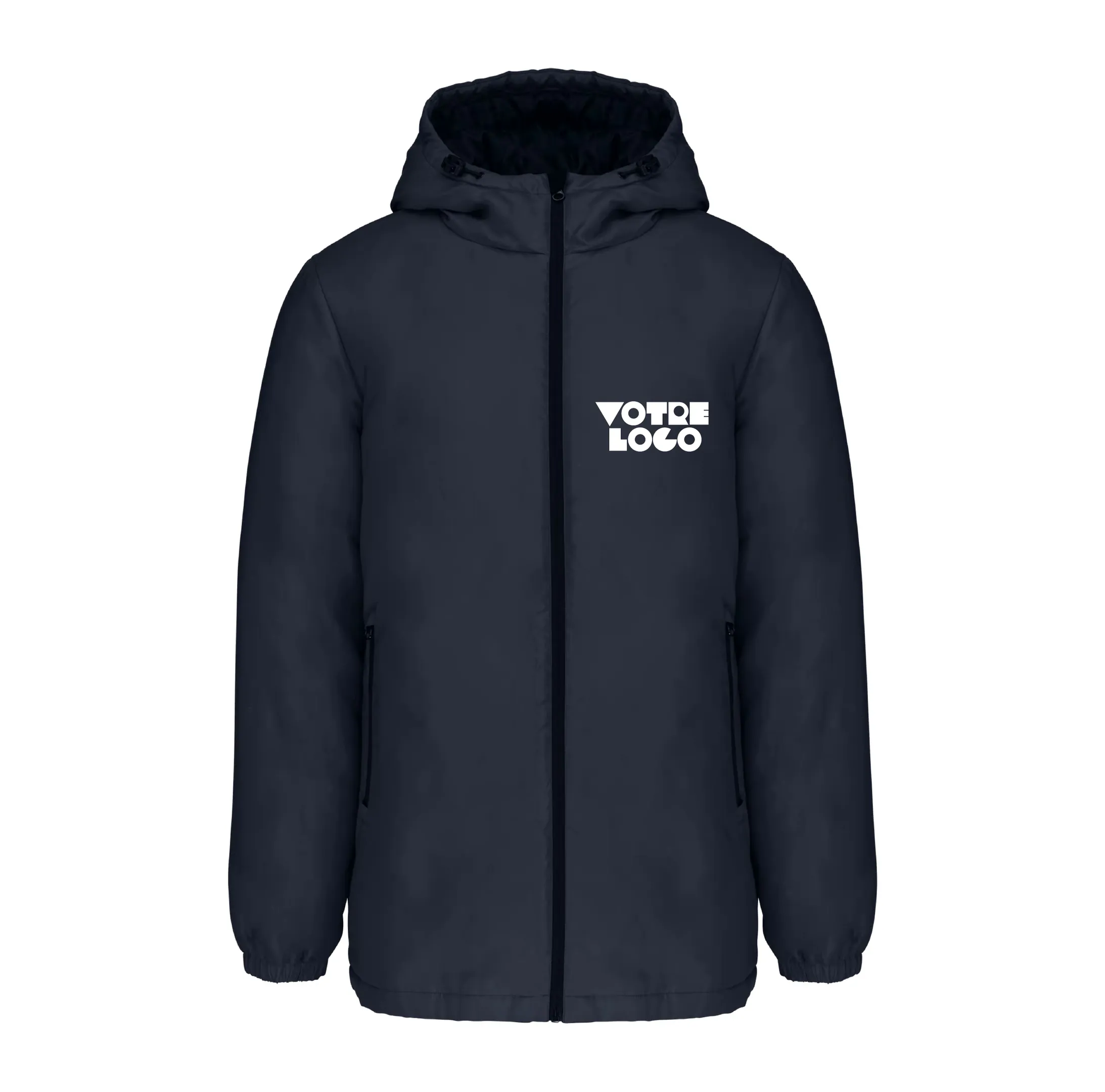 r0034-navy Parka à capuche recyclée unisexe 320 g/m² personnalisable
