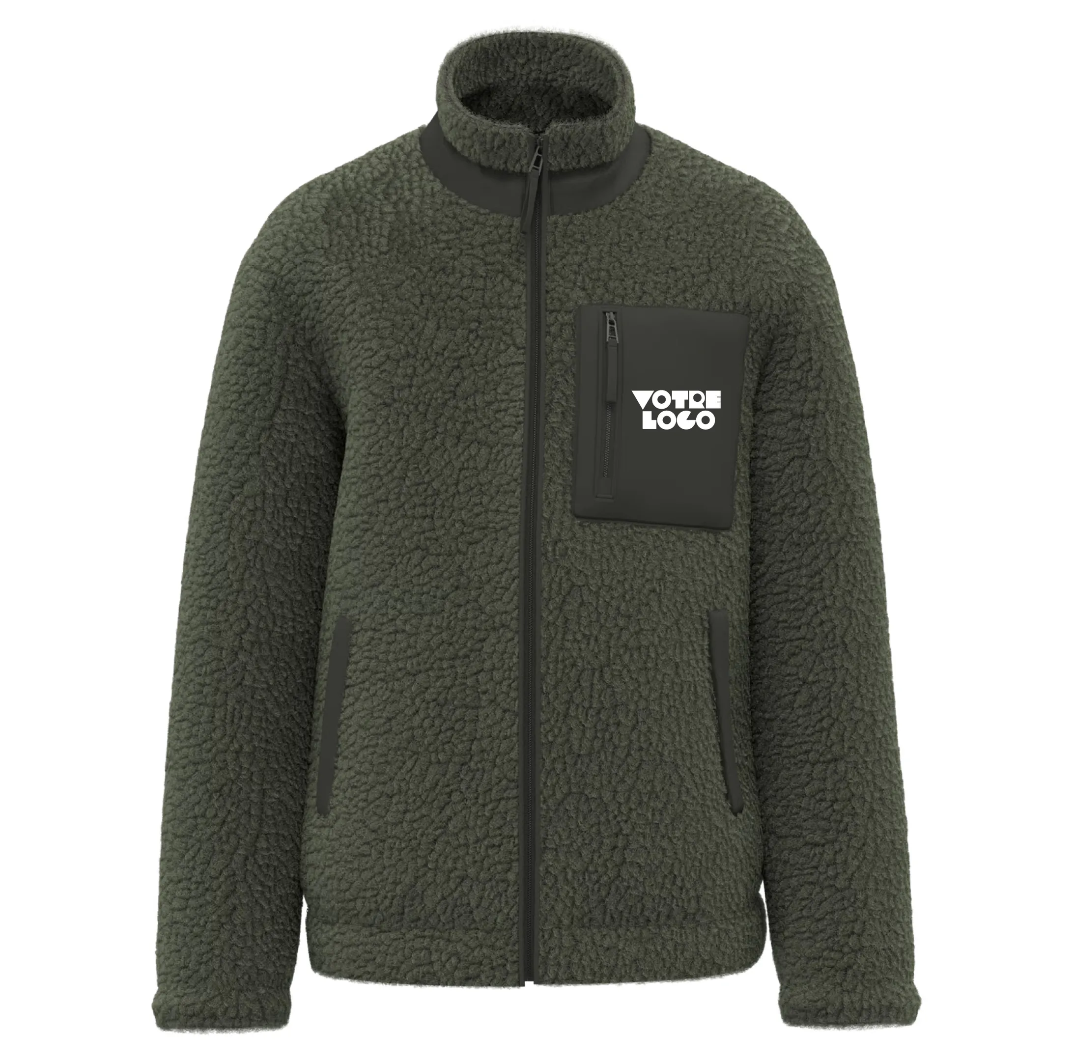 r0042-kaki Veste écoresponsable en sherpa unisexe 480 g/m² personnalisable