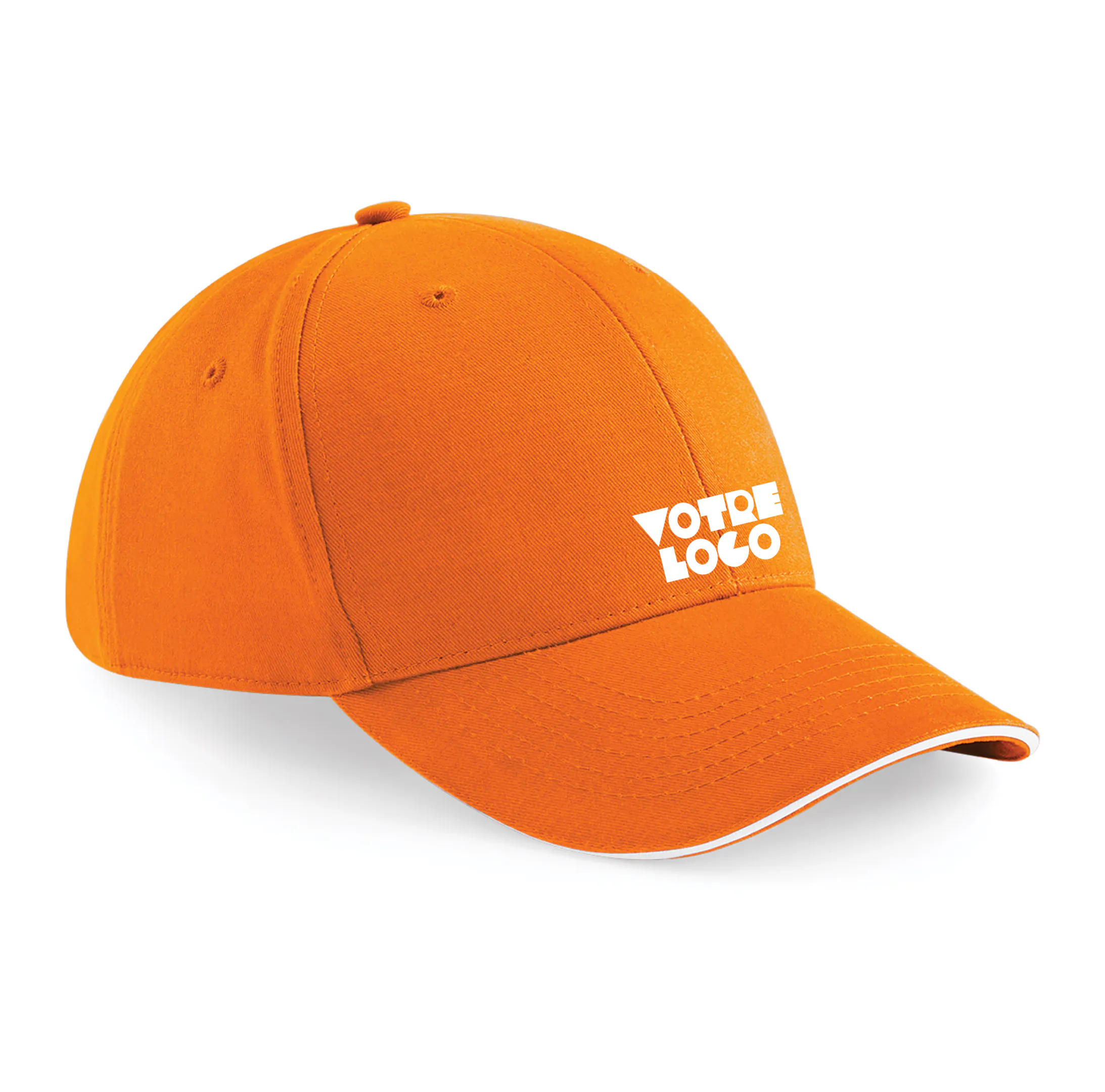 r0045-orange-blanc Casquette 6 panneaux 240 g/m² personnalisable