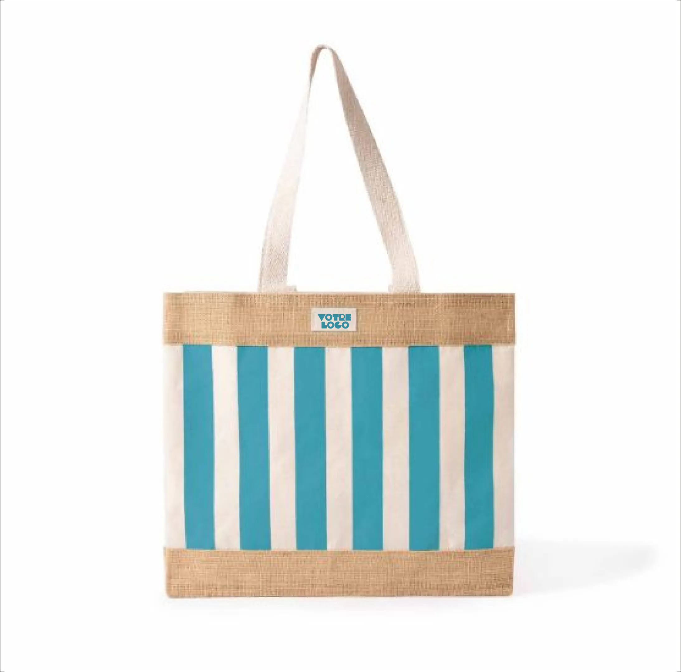 Sac de plage en coton recyclé 220 g/m² et jute personnlisable
