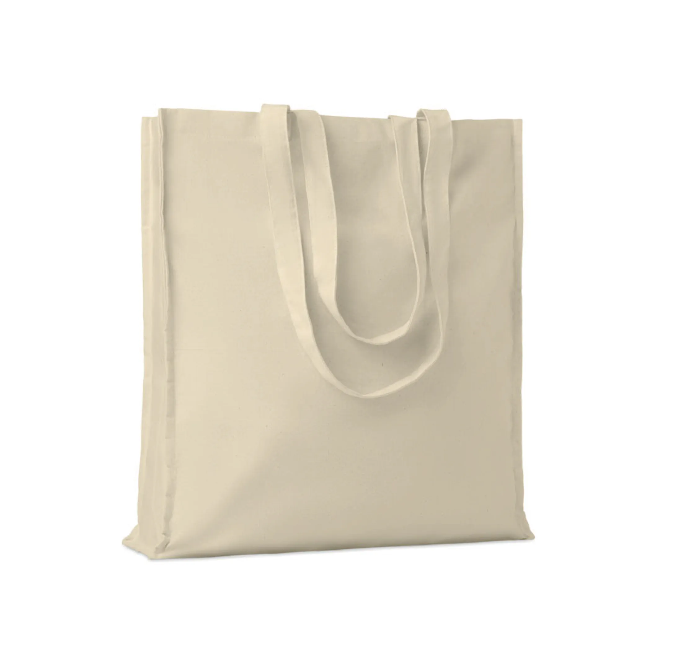 Sac shopping en coton naturel avec anses longues et soufflets 140gr/m² personnalisable