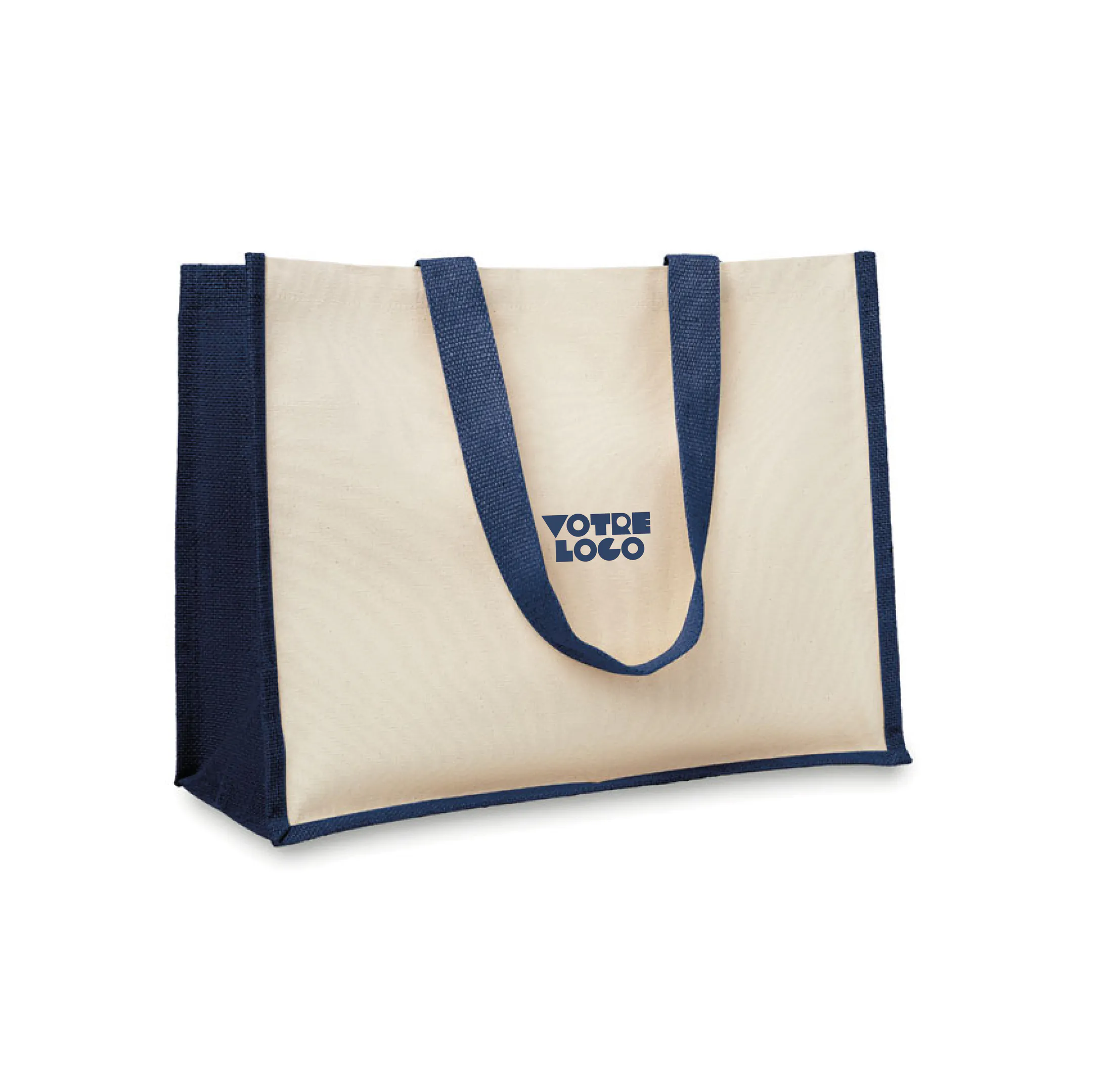 sac-shopping-jute-bleu-personnalisable Sac shopping en jute laminé personnalisable
