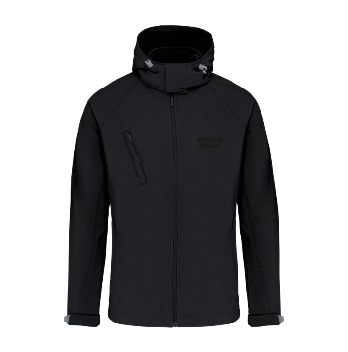 softshell-capuche-noir-homme-personnalisable Veste softshell à capuche amovible homme 340 g/m² personnalisable