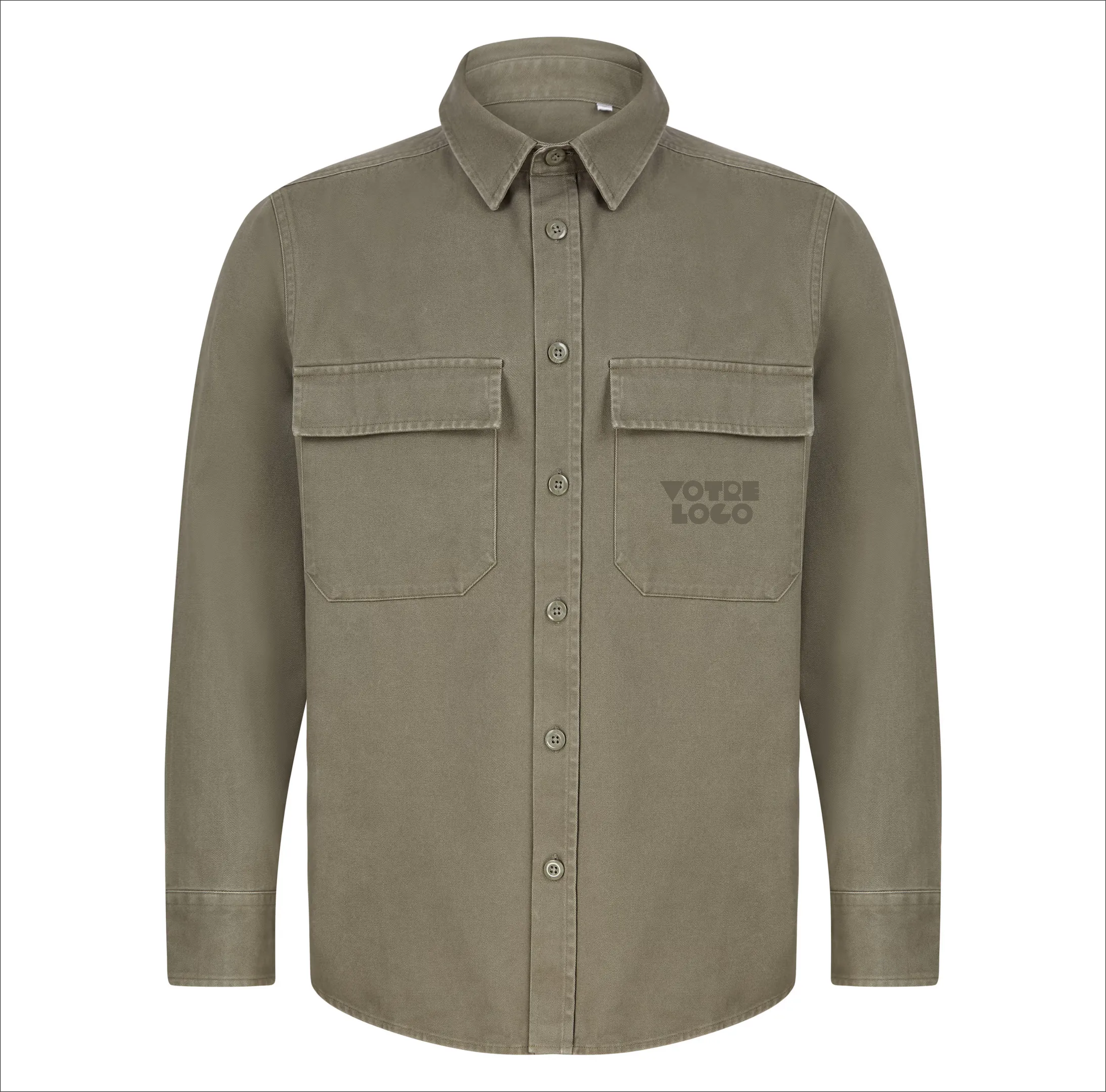surchemise-homme-coton-manches-longues-personnalisable-kaki.webp Surchemise Drill 265 g/m² personnalisable