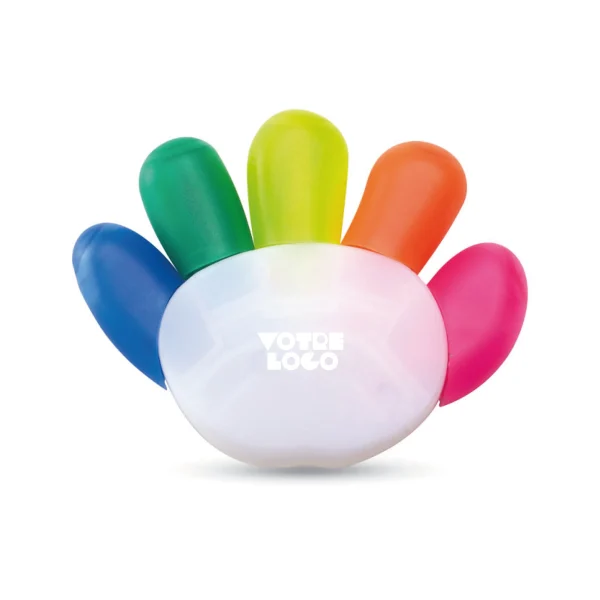 Surligneur 5 couleurs en forme de main personnalisable