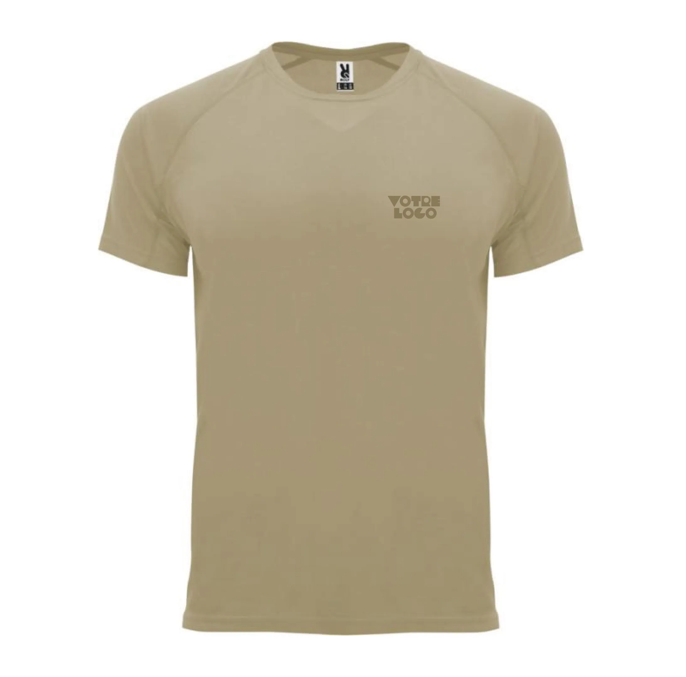 t-shirt-sport-homme-beige-personnalisable T-shirt de sport en maille piquée à manches courtes homme personnalisable