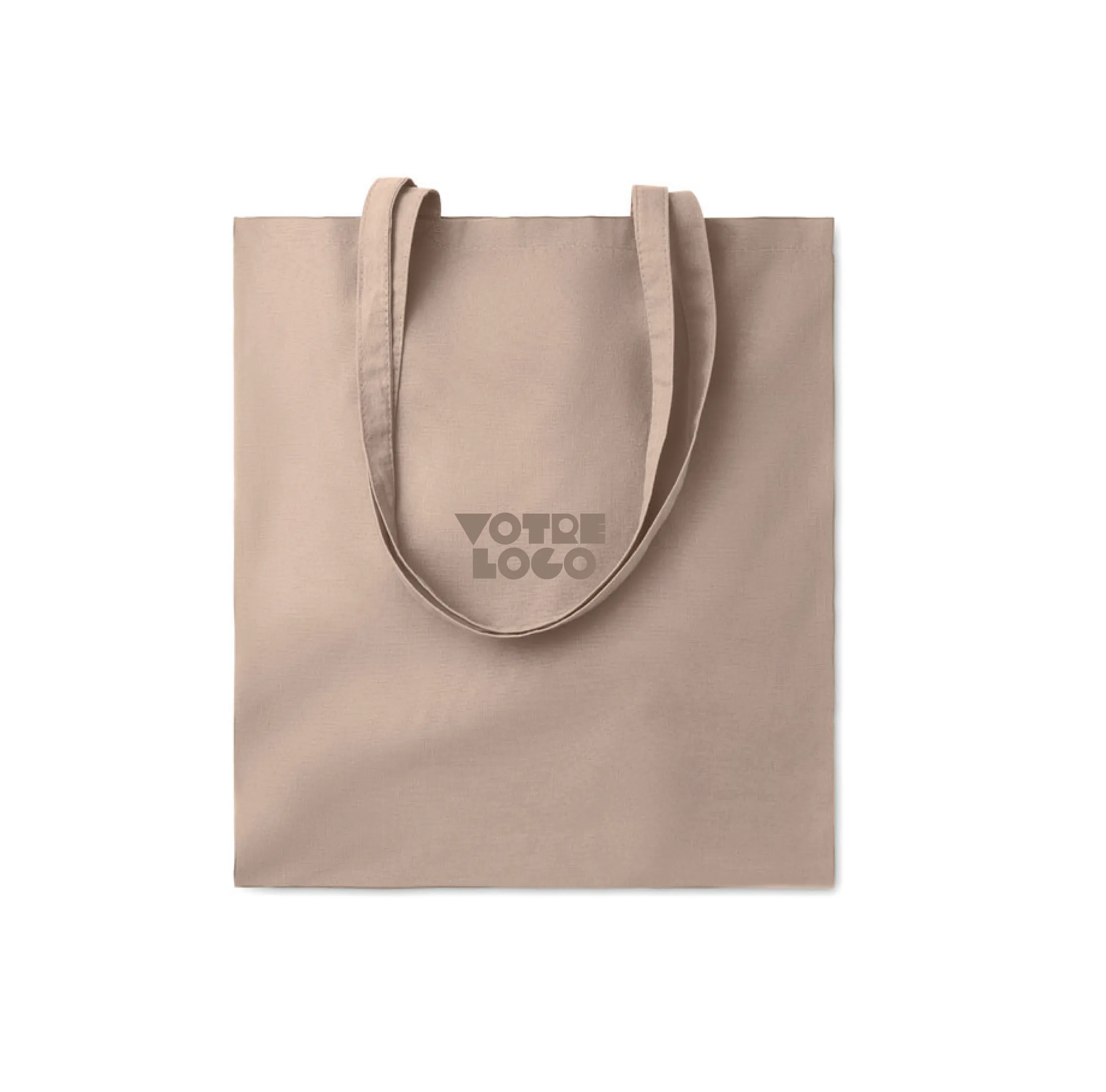 tote-bag-coton-140gr-beige-personnalisable Sac shopping en coton avec anses longues 140g/m² personnalisable