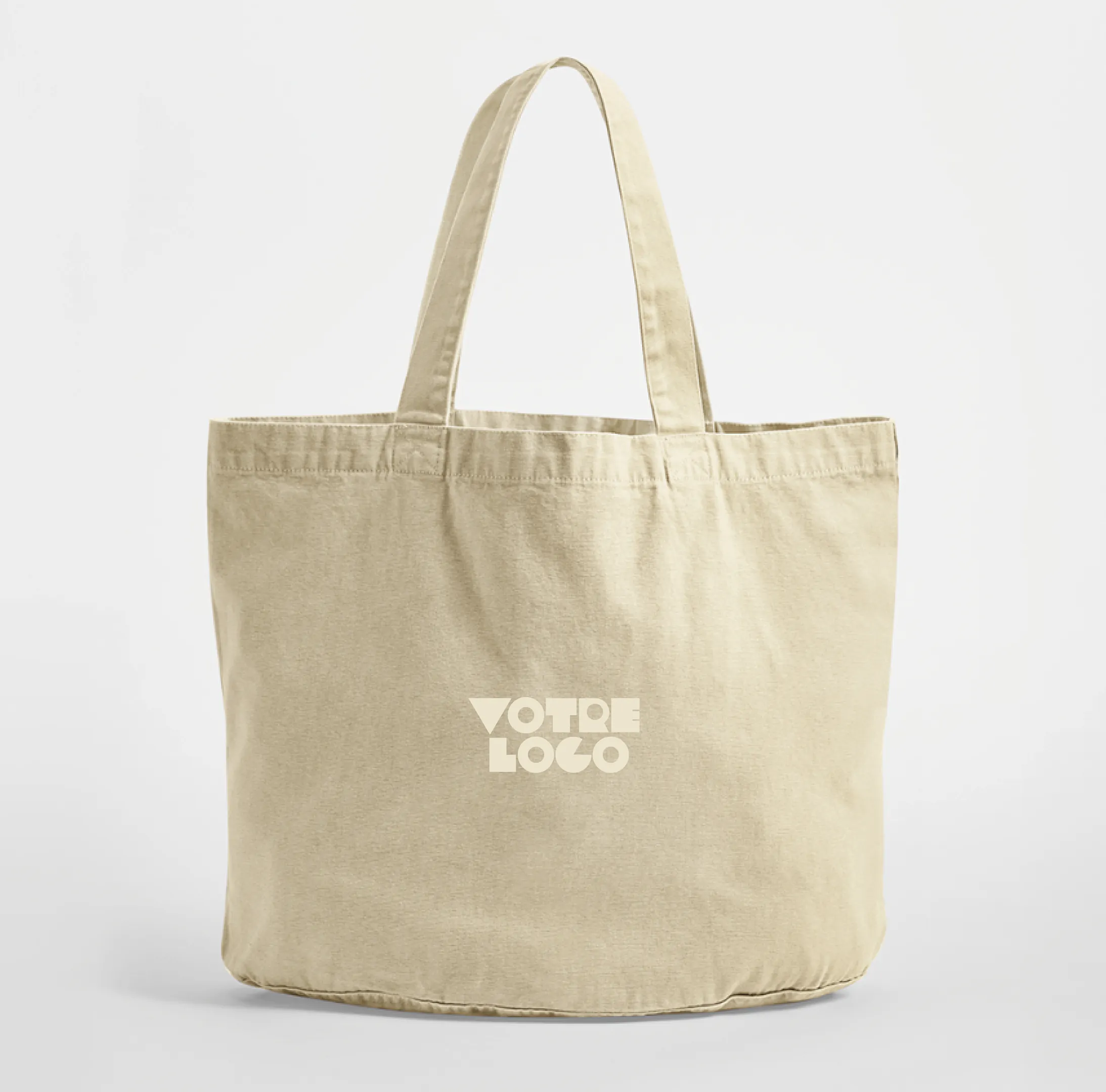 tote-bag-coton-recycle-delave-beige-personnalisable Tote-bag en coton recyclé délavé 340 g/m² personnalisable