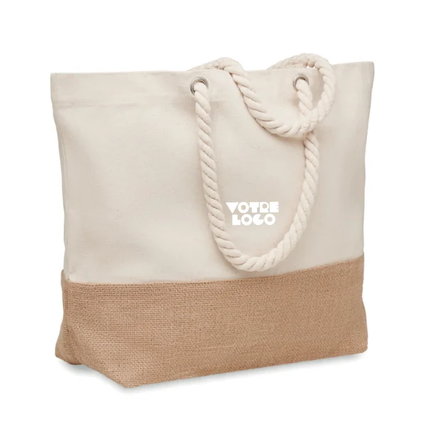Tote-bag en toile avec poignée en corde et détails en jute 280 gr/m² personnalisable