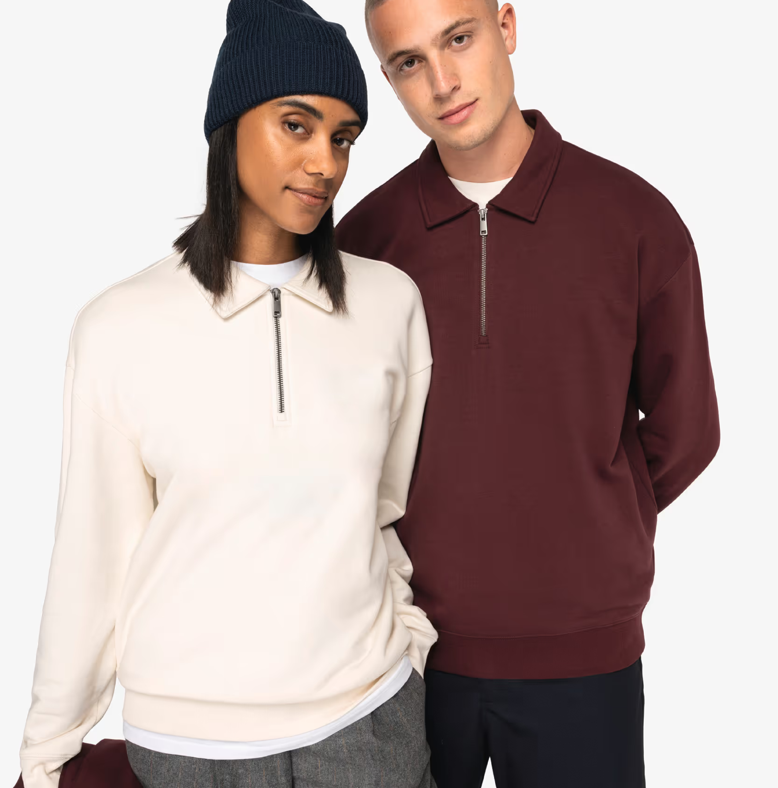Sweat-shirt-300g-col-polo-unisexe-ivoire-personnalisable Sweat col polo unisexe 300 g/m² personnalisable