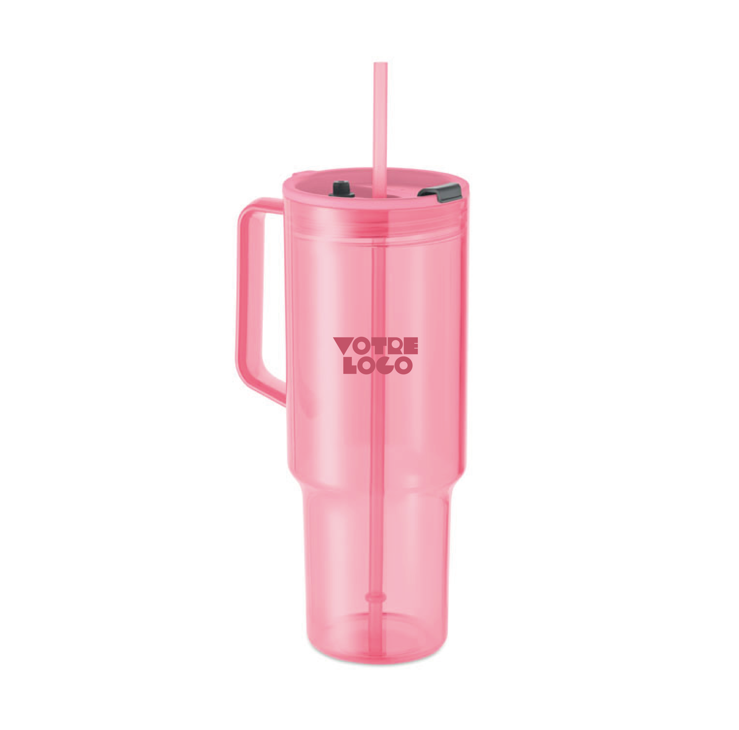 GOBELET-RPET-PAILLE-ROSE-1,2L-PERSONNALISABLE Gobelet avec paille personnalisable