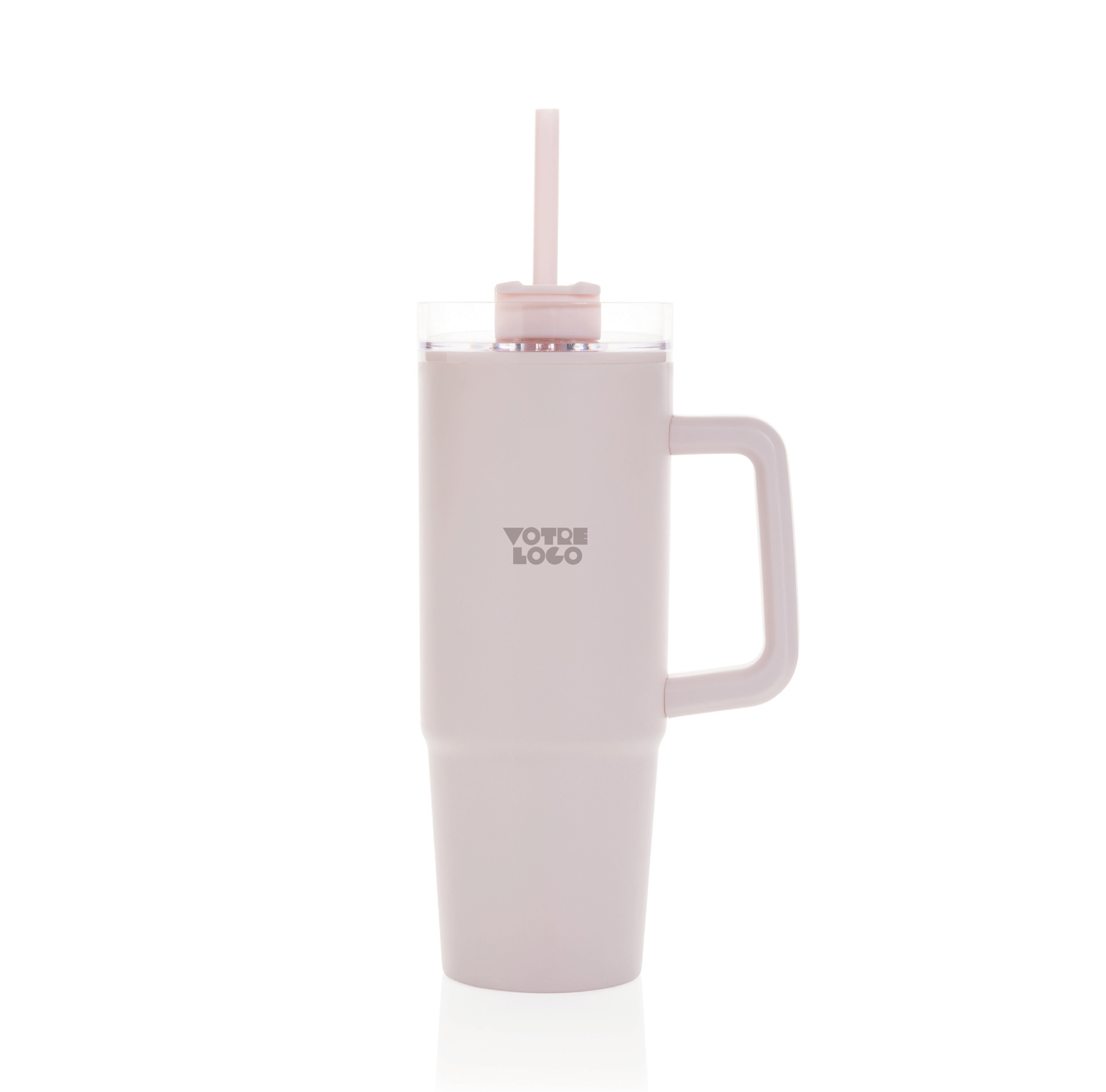 Mug-avec-poignée-rose-750ml-personnalisable Mug isotherme avec poignée et paille personnalisable